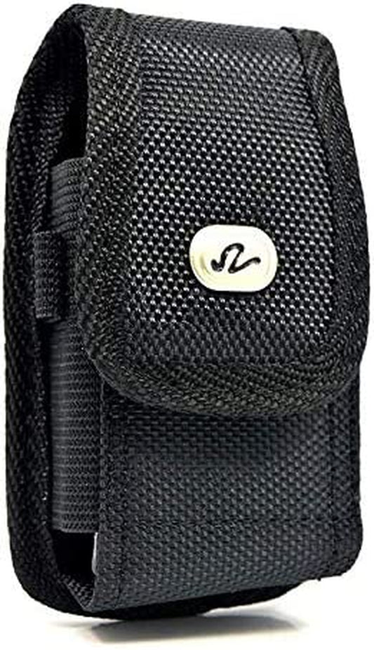 Universal Heavy Duty Rugged Nylon Canvas Protective Carrying Cell Phone Case Pouch (With Metal Belt Clip) for Medium Sized Flip Phones - Black  NEM   