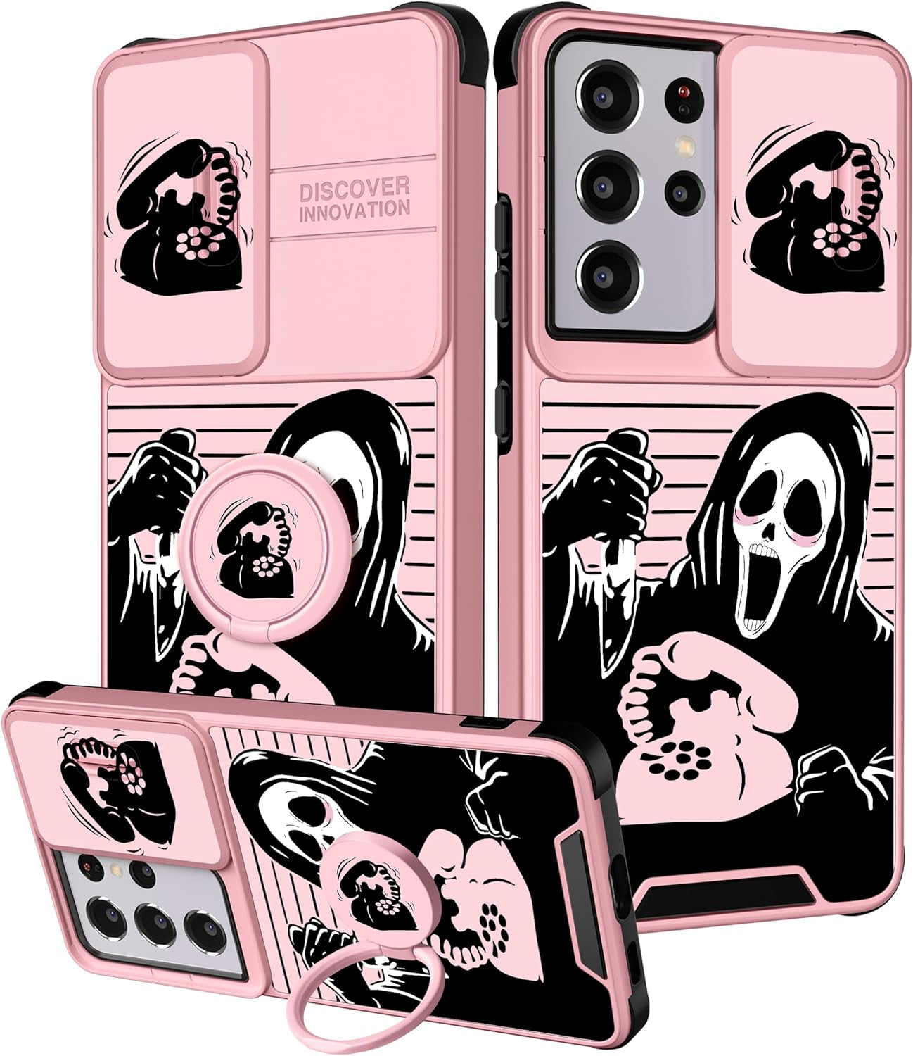 Oqpa for Samsung Galaxy S21 Ultra Case Cute Cartoon S21 Ultra 5G Case for Women Girly Girl Kawaii Funny Unique Cases with Camera Cover+Ring Holder for Galaxy S21 Ultra, Heart Skull  meitong2020 4-Telephone Skull  