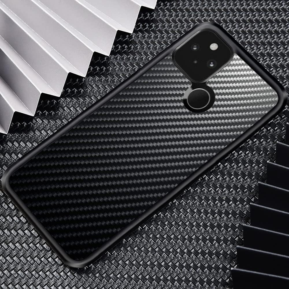 Docarbonfi Protective Case Compatible Google Pixel 5, Heavy Duty Shockproof 3K Carbon Fiber & TPU Bumper Slim Thin Phone Cover, Raised Lip (Screen & Camera Protection) - Glossy Black  Docarbonfi   