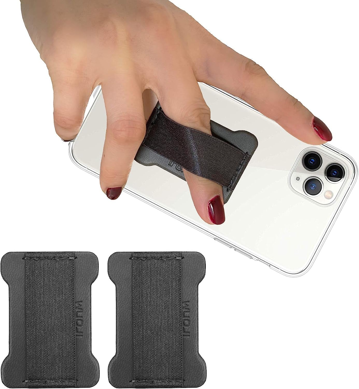 WUOJI Finger Strap Phone - Cell Phone Finger Holder - Ultra Thin Anti-Slip Universal Cell Phone Gripper for Back of Phone Grip Compatible with Iphone Samsung and Most Smartphones -2Pack(Black)  WUOJI Gray  