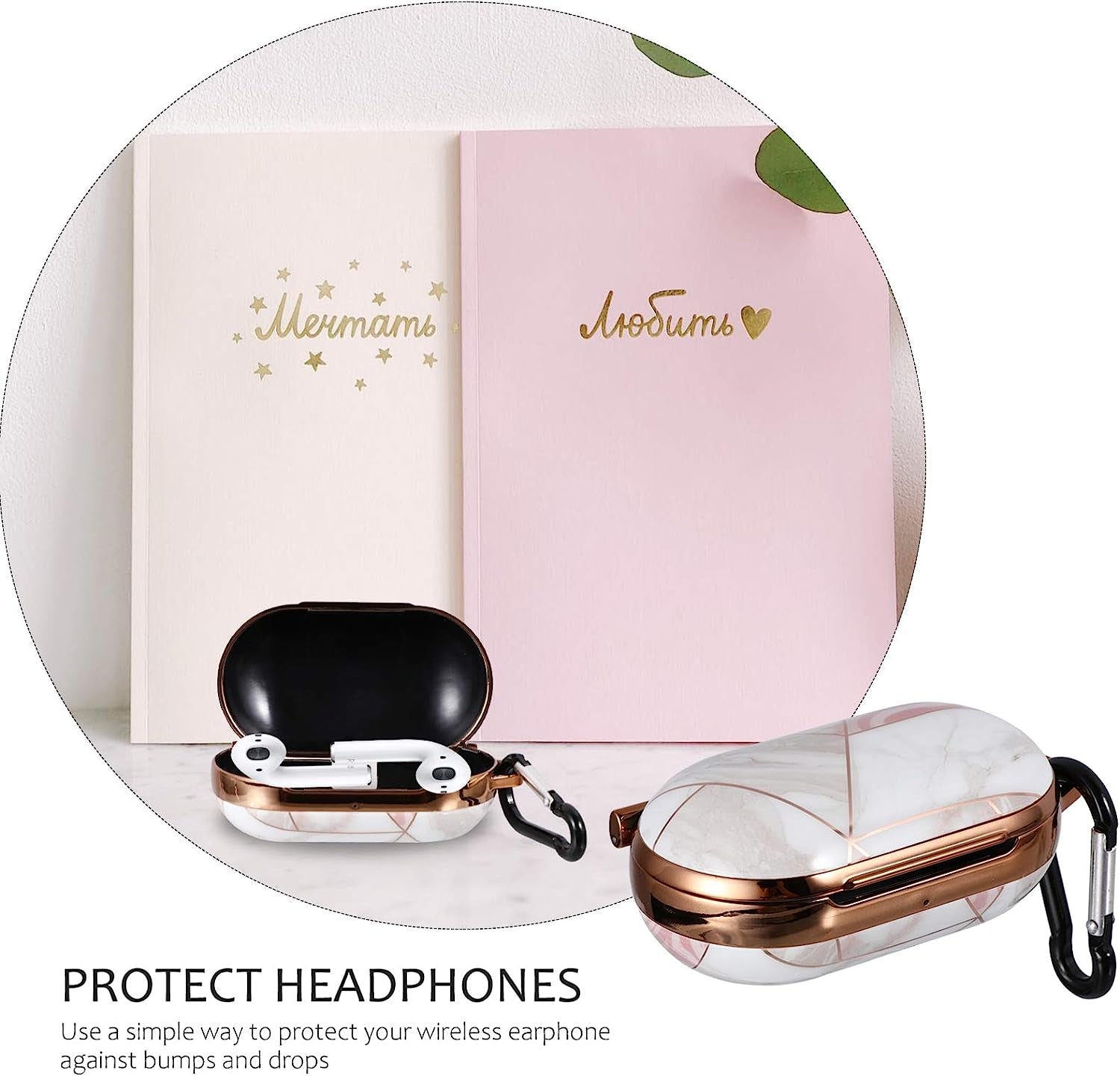 Ibasenice Compatible for Samsung Galaxy Buds Case Cover- Marbling Protective Skin with Carabiner Keychain Compatible for Samsung Galaxy Buds  ibasenice   