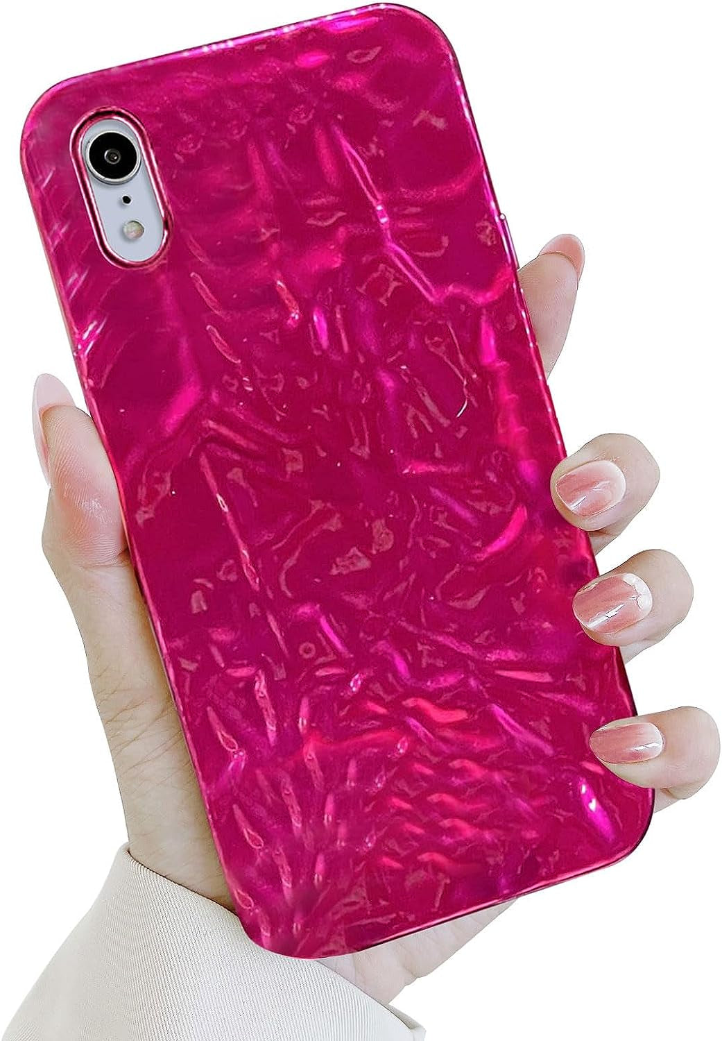 Yebowe Compatible with Iphone 13 Mini Case, Cute 3D Tin Foil Pleated Luxury Phone Cover for Women Girls Cool Bling Designer Soft Silicone Case for Iphone 13 Mini, Pink  Yebowe Pink Iphone Xr 