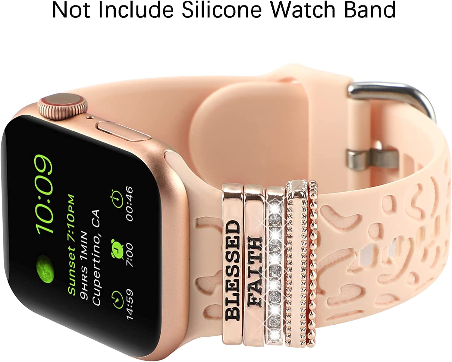 Decorative Rings Loops Compatible with Apple Watch Silicone Bands Charms 45Mm 44Mm 42Mm 41Mm 40Mm 38Mm Iwatch Series 8 7 6 5 4 3 2 1 Watchband Metal Diamond Charms Accessories (No Band)  FERJITGR   