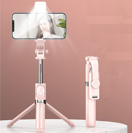 Selfie Stick & Phone Tripod,Mqouny Portable Selfie Fill Light,Portable All-In-One Professional Travel Tripod with Remote, Compatible with Android/Iphone (Pink)  MQOUNY Dongguan Manxin Electronic Technology Co. , Ltd.   