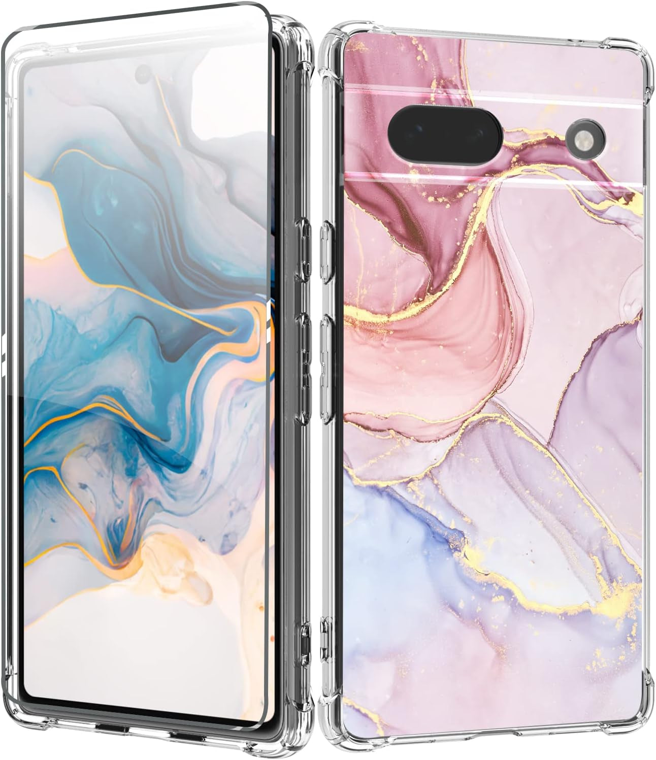 CLATUK for Google Pixel 8 Case with Screen Protector, [Marble Slim]+[Anti-Drop Shockproof Protective] Soft TPU Women Stylish Pixel 8 Phone Covers 2023 6.17 Inch (Alpine Lake)  CLATUK Pink Gold  