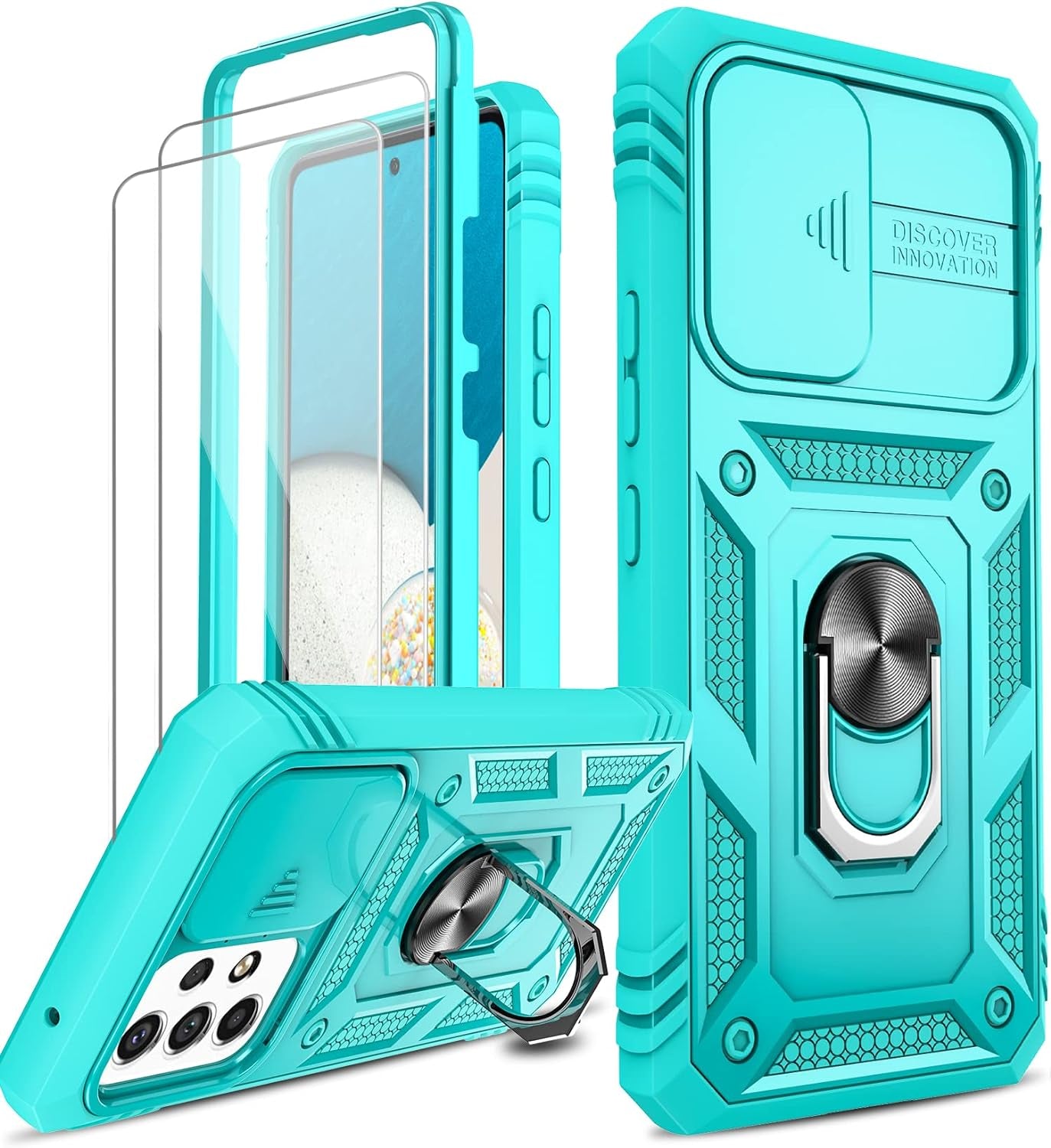 Leyi for Galaxy A53 5G Case: Galaxy A53 5G Case with Slide Camera Cover + [2 Packs] Screen Protector, 360 Full Body Military-Grade Phone Case with Upgrade Kickstand for Galaxy A53 5G, Black  LeYi Mint  