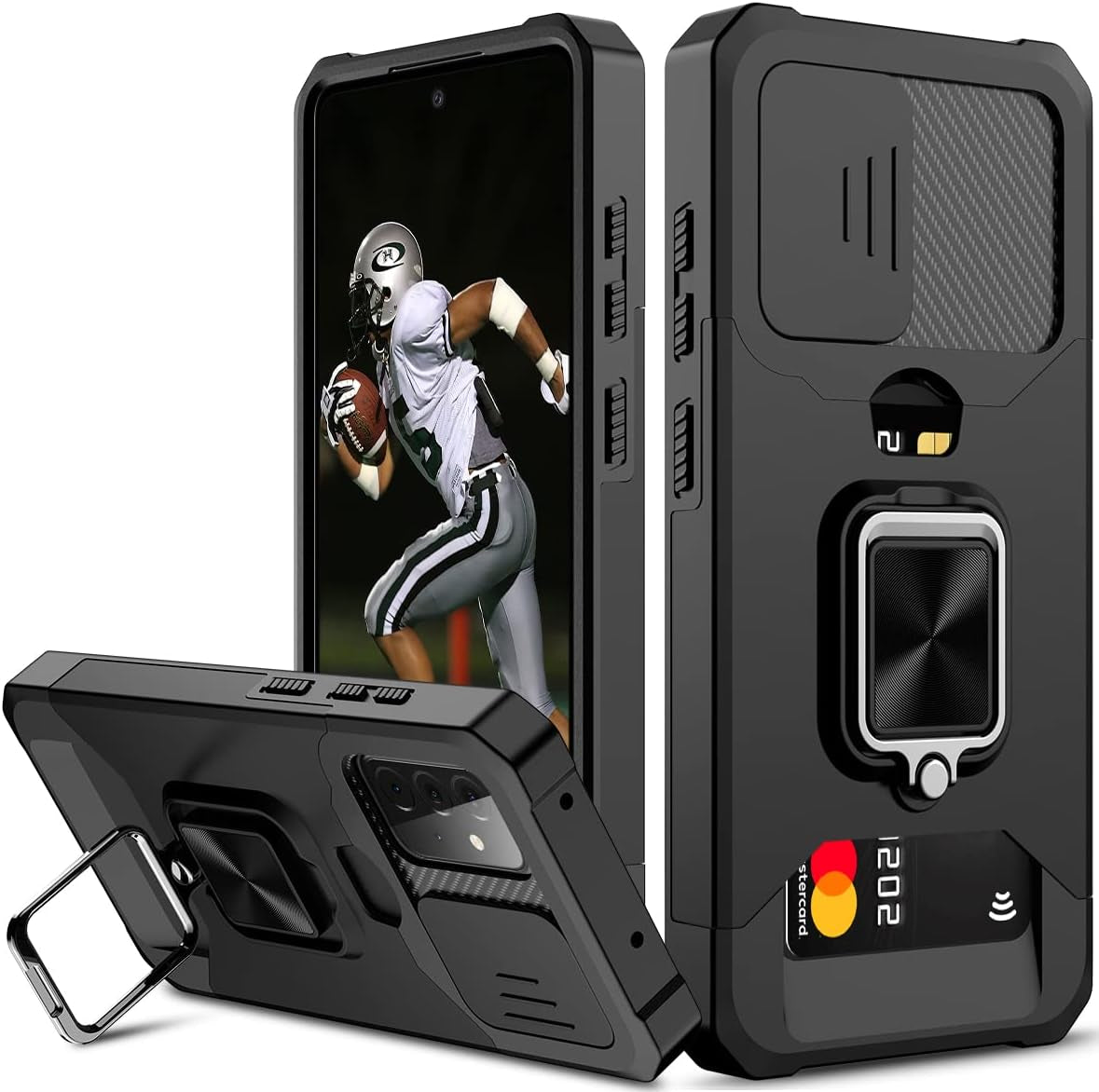 Nvollnoe for Samsung A53 5G Case with Sliding Camera Cover Heavy Duty Protective Galaxy A53 Case with Card Holder Magnetic Rotate Ring Kickstand Phone Case for Samsung A53(Black)  Nvollnoe Black For Galaxy A52 5G/4G 