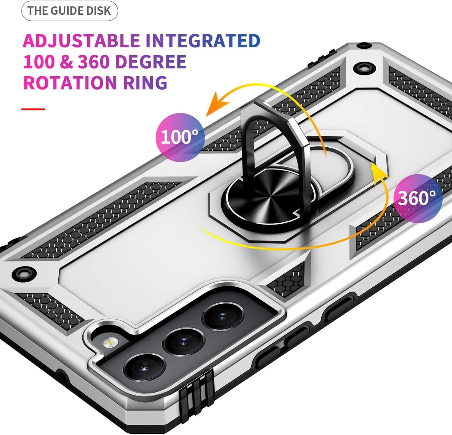 Military Grade Drop Impact for Samsung Galaxy S22 plus Case Galaxy S22+ plus 5G Case 360 Metal Rotating Ring Kickstand Holder Armor Heavy Duty Shockproof Case for Galaxy S22+ plus Phone Case (Silver)  Dionsibei   
