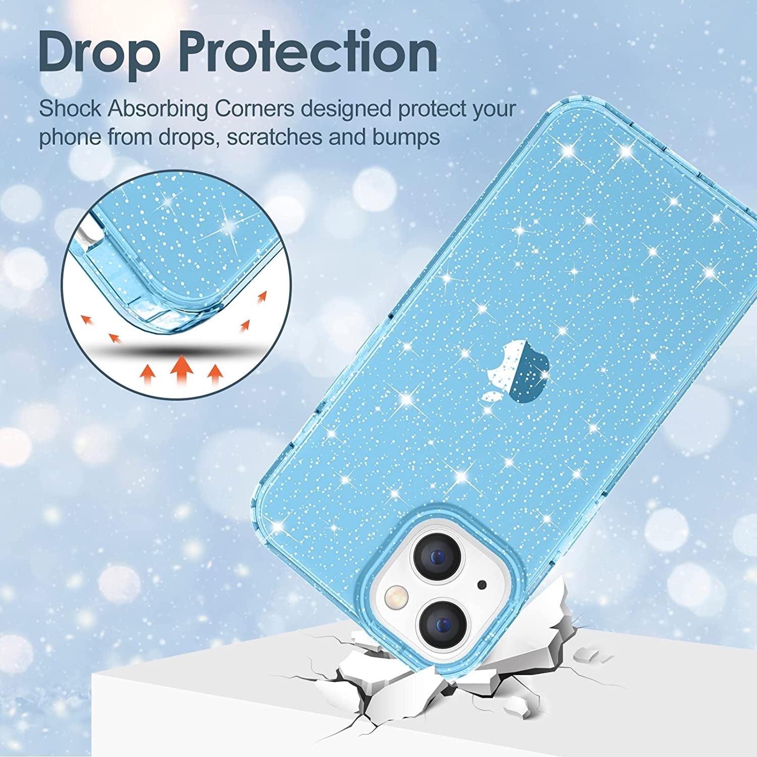 Hython Case for Iphone 14 Case Glitter, Cute Sparkly Clear Glitter Shiny Bling Sparkle Cover, Anti-Scratch Soft TPU Thin Slim Fit Shockproof Protective Phone Cases for Women Girls, Blue Glitter  Hython   