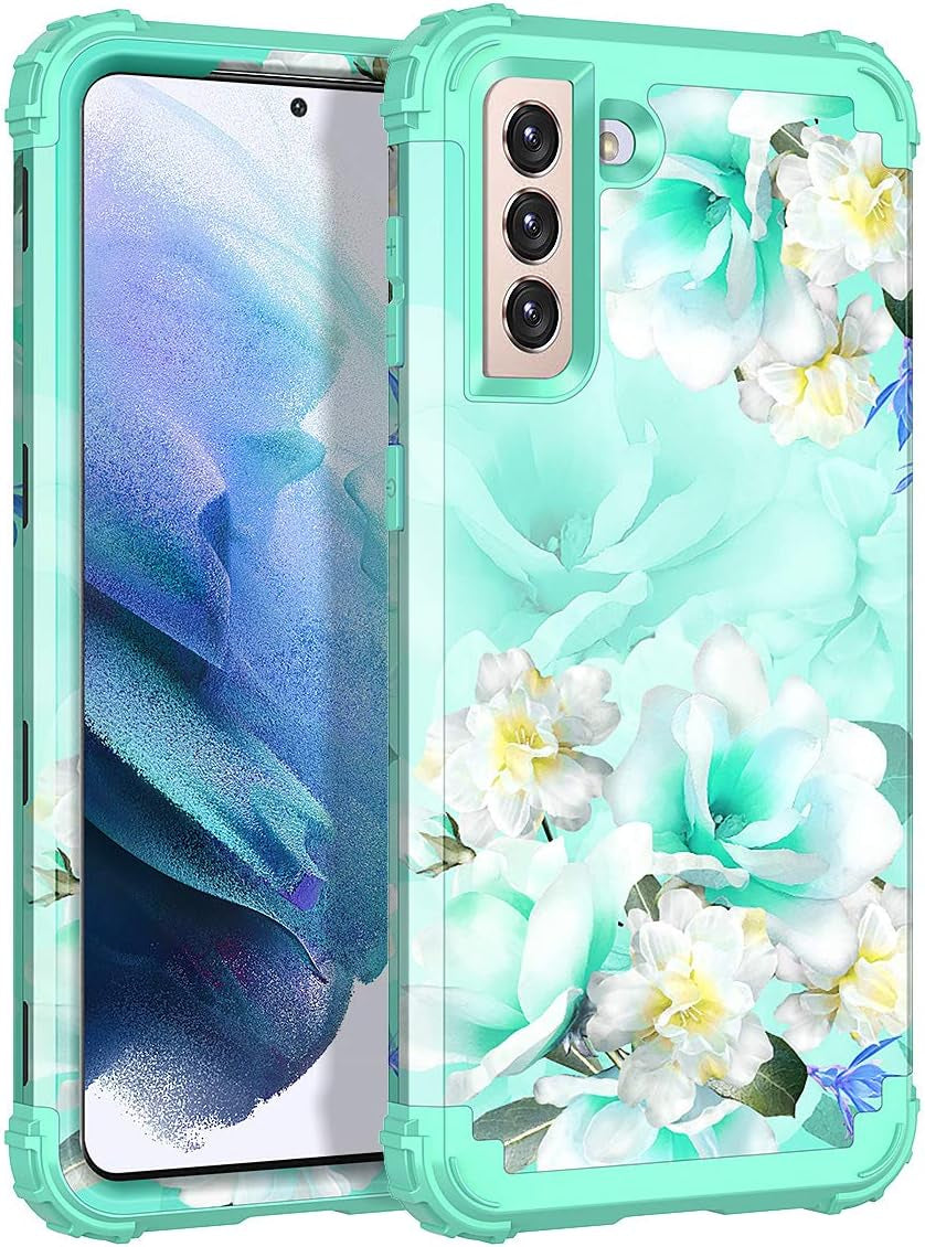 Casetego for Galaxy S21 5G Case,Floral Three Layer Heavy Duty Sturdy Shockproof Soft Tpu+Hard PC Protective Cover Case for Samsung Galaxy S21 5G 6.2 Inch,Orange/Black  Casetego Green/White  
