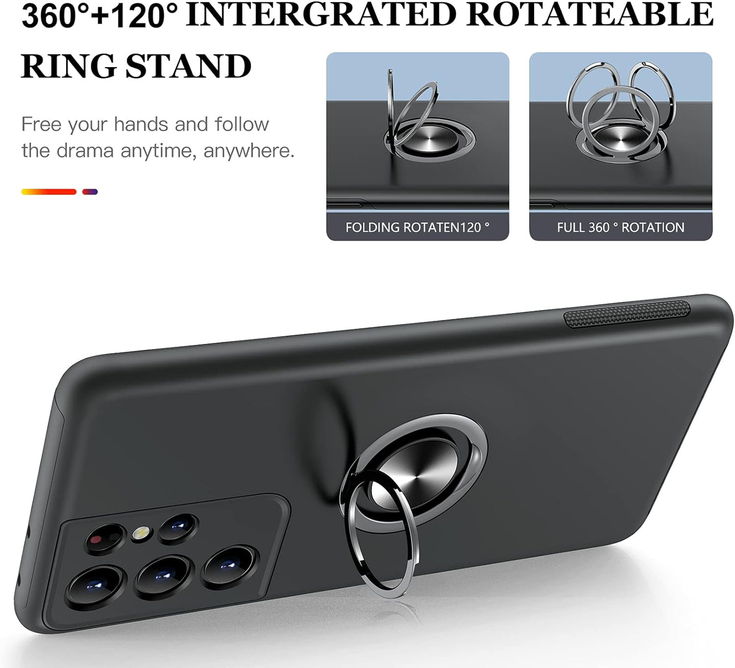 JAME for Samsung Galaxy S21 Ultra Case, [NOT for S21 or S21 Plus], Slim Soft Bumper Protective Case for Samsung S21 Ultra Case, with Invisible Ring Holder Kickstand for Galaxy S21 Ultra Case, Black  XJXIN   