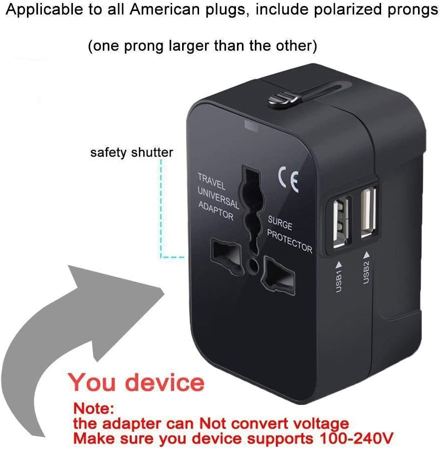 NEWVANGA International Universal All in One Worldwide Travel Adapter Wall Charger AC Power Plug Adapter with Dual USB Charging Ports for USA EU UK AUS European Cell Phone Laptop  LIANSING   