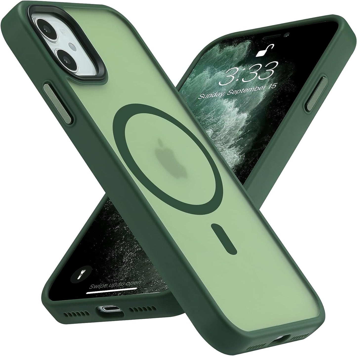 Yriklso for Iphone 11 Magnetic Case, Built in Magnets Compatible with Magsafe, Translucent Matte Hard PC Back Cover + Soft TPU Frame Slim Bumper Case for Iphone 11 （6.1"）,Black  Yriklso Green  