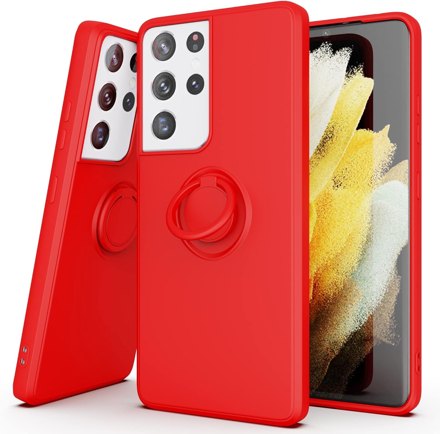 AYMECL Case for S21 Ultra 5G,Galaxys21 Ultra 5G Case with Slide Camera Cover&[2 Packs] Self-Healing Film,360° Rotate Ring Stand Magnetic Cover Case for Samsung Galaxy S21 Ultra 5G 6.8"-Blue  AYMECL Hw-Red  