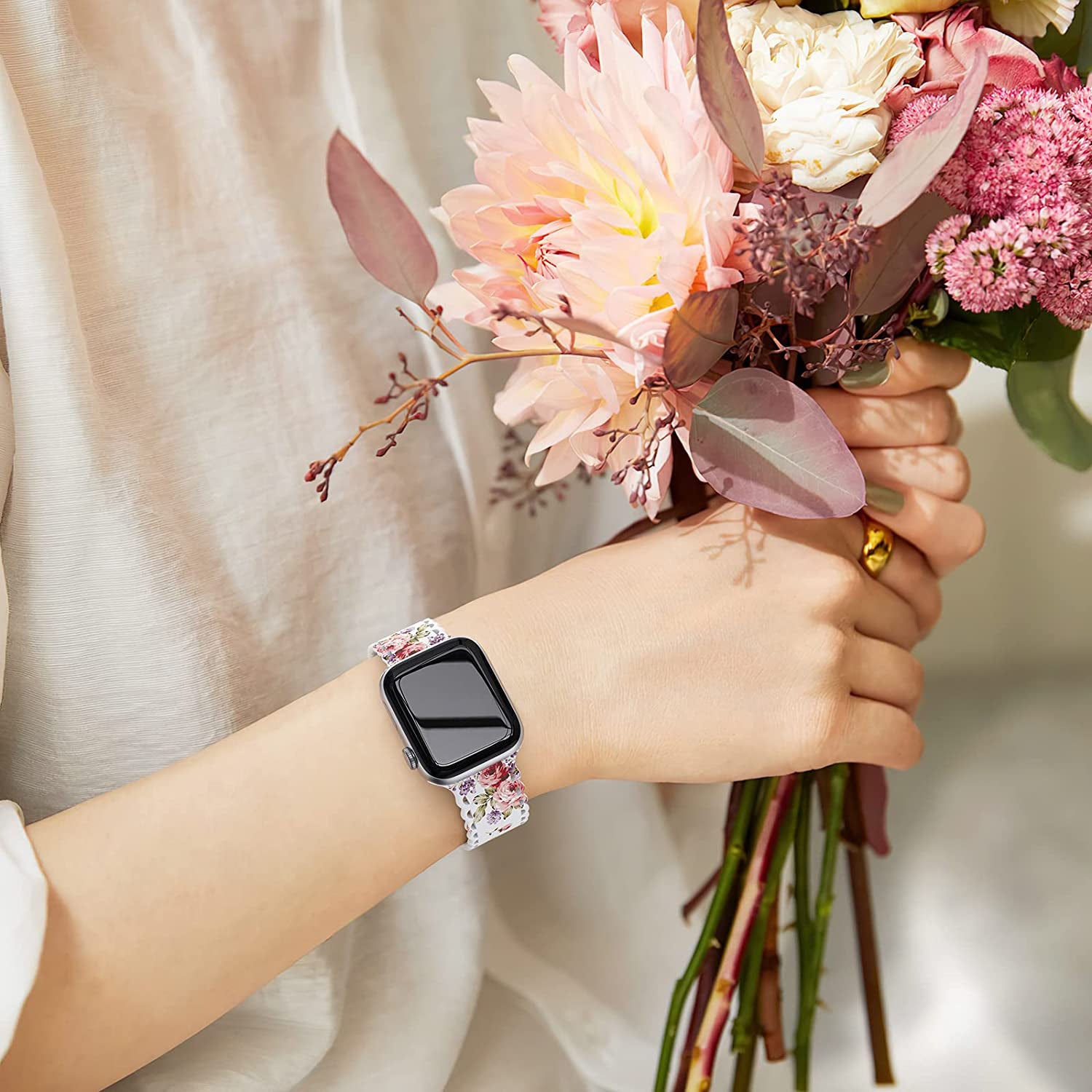 Upfurmach Compatible with Apple Watch Band 41Mm 40Mm 38Mm 49Mm 45Mm 44Mm 42Mm Women Girl, Rose Floral Print Lace Hollow-Out Soft Silicone Sport Bands for Iwatch Ultra SE Series 8 7 6 5 4 3 2 1, Rosb-38  UpfurMach   