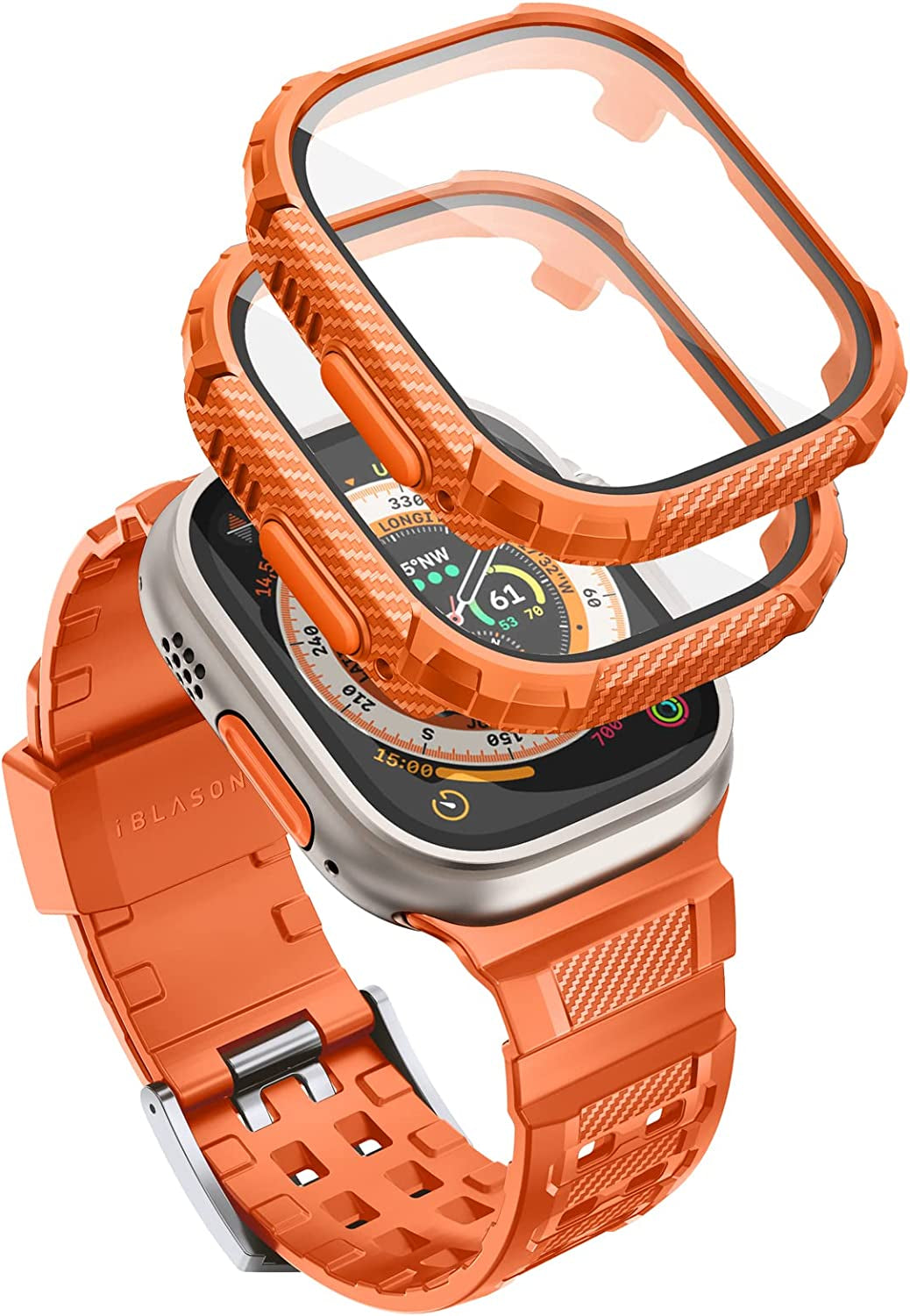 I-Blason Armorbox Compatible with Apple Watch Ultra Band [49Mm] for Apple Watch Ultra, Rugged TPU Watch Band & 2-Pack Bumper Cases [Built-In Tempered Glass Screen Protector] (Black, 49Mm)  i-Blason Orange 49mm 