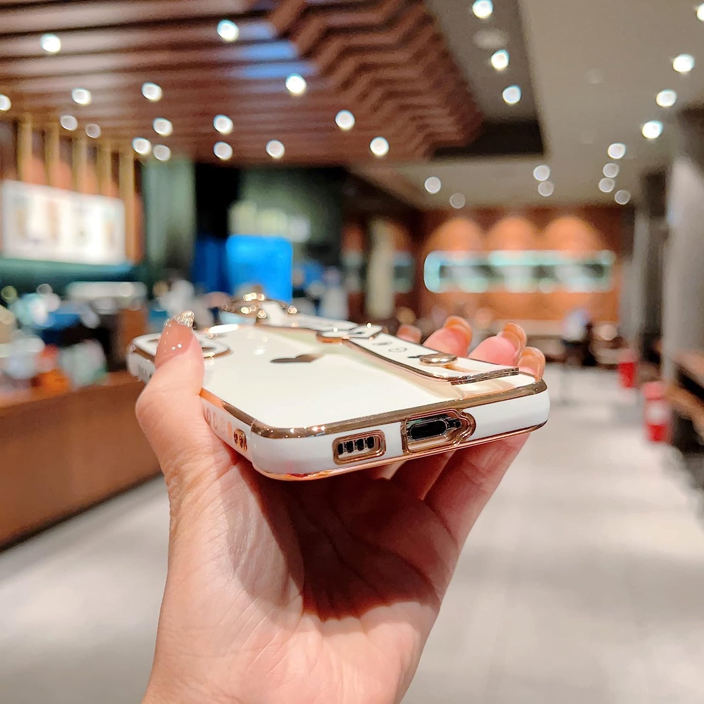 DEFBSC Compatible with Samsung Galaxy S22 plus Case, Electroplated Edge Love Heart Case with Wrist Strap, Full Camera Protection Raised Reinforced Corners Shockproof Soft TPU Cover, White  DEFBSC   