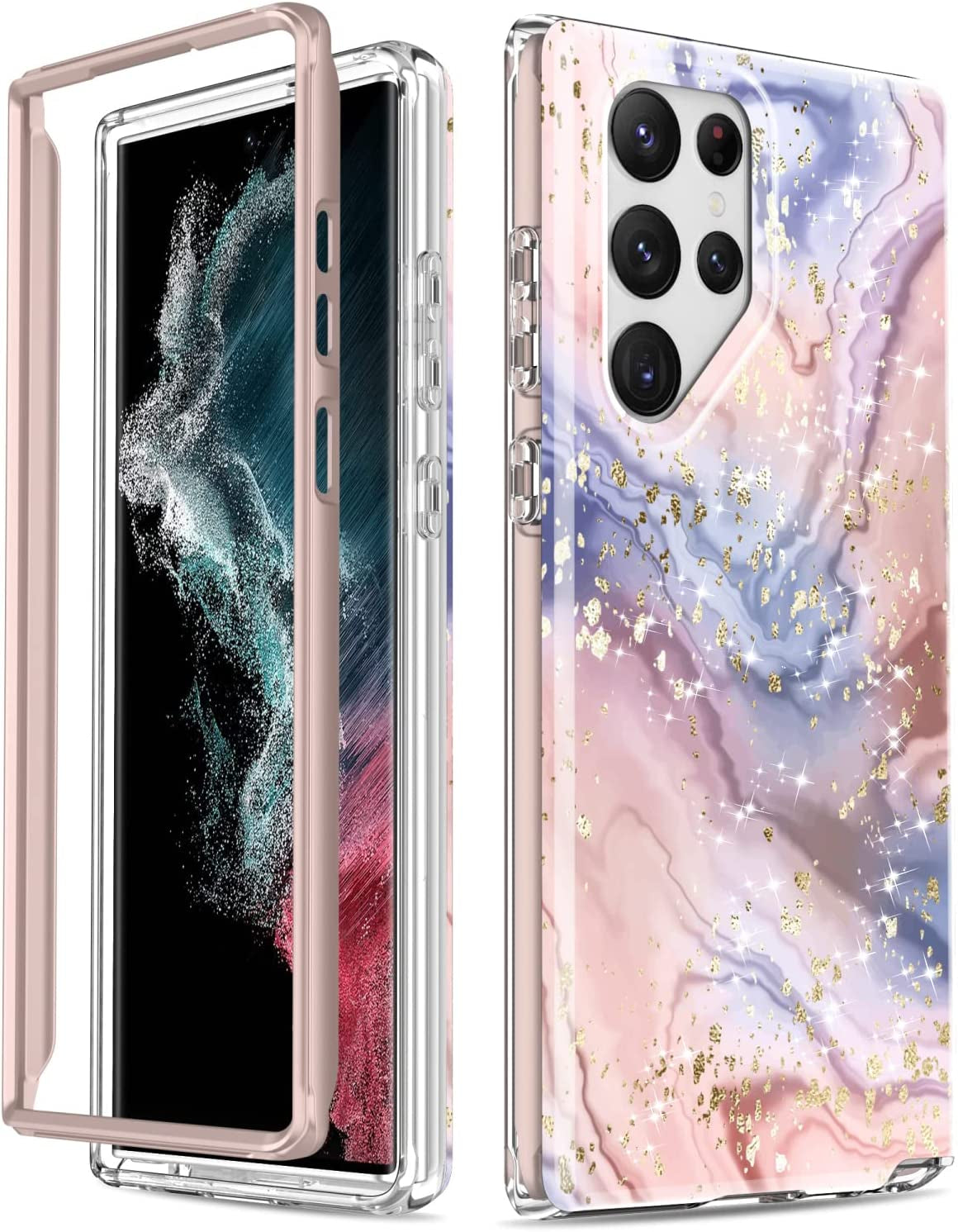 SEXYMOM for Samsung Galaxy S22 Ultra Case,Military Grade Durable Shockproof Cover with Fashion Designs for Women Girls,Slim Fit Protective Phone Case for Galaxy S22 Ultra 6.8" Fanstic Rainbow  SEXYMOM Opal Marble Gold Pink  