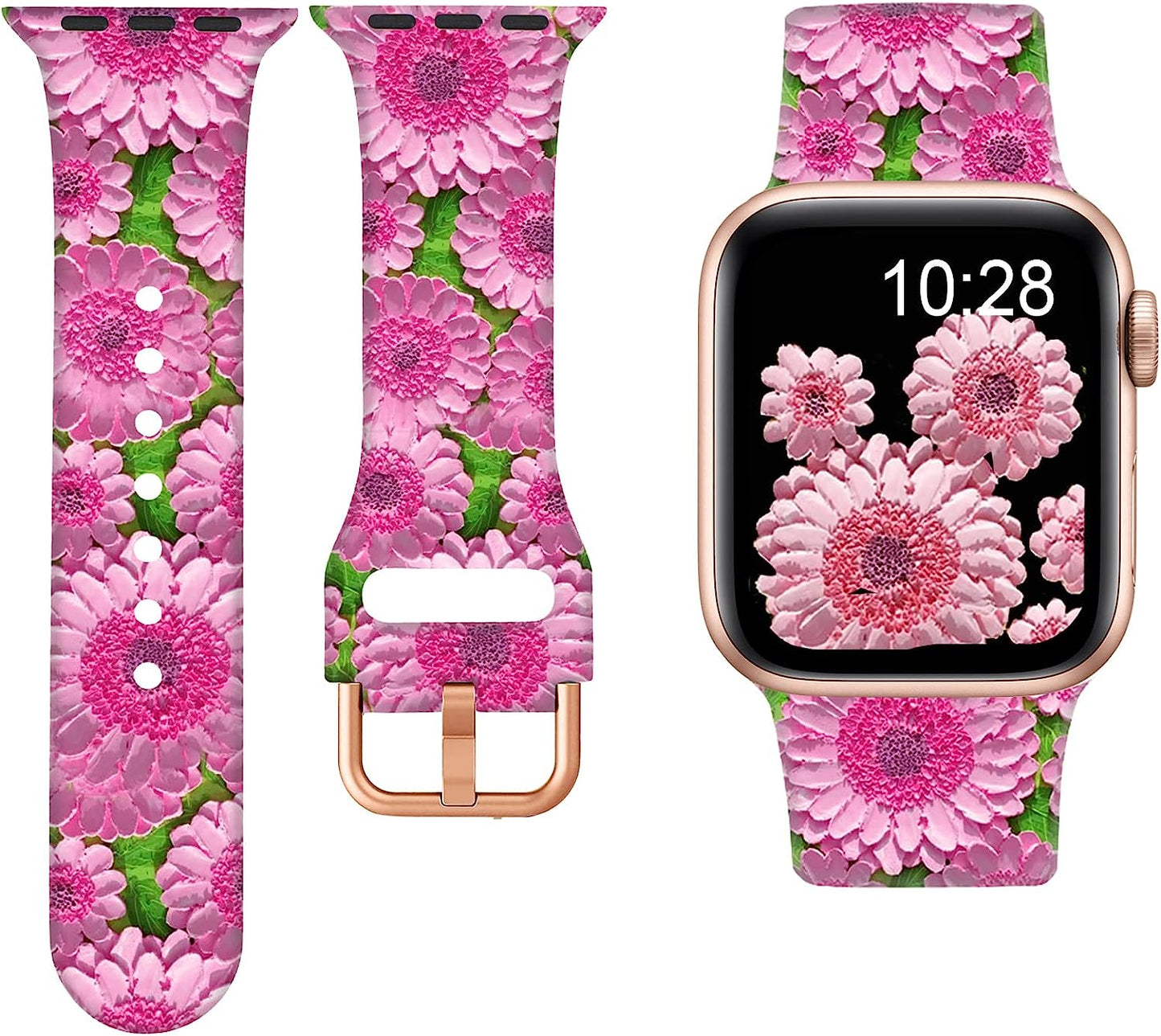 Brigtlaiff Iwatch Bands Compatible with Apple Watch Band 38Mm 40Mm 41Mm for Women Men Girls, Cute Print Soft Silicone Sport Strap Replacement Wristband for Iwatch 8/7/6/5/4/3/2/1/SE  Brigtlaiff Pink Flower Sea  