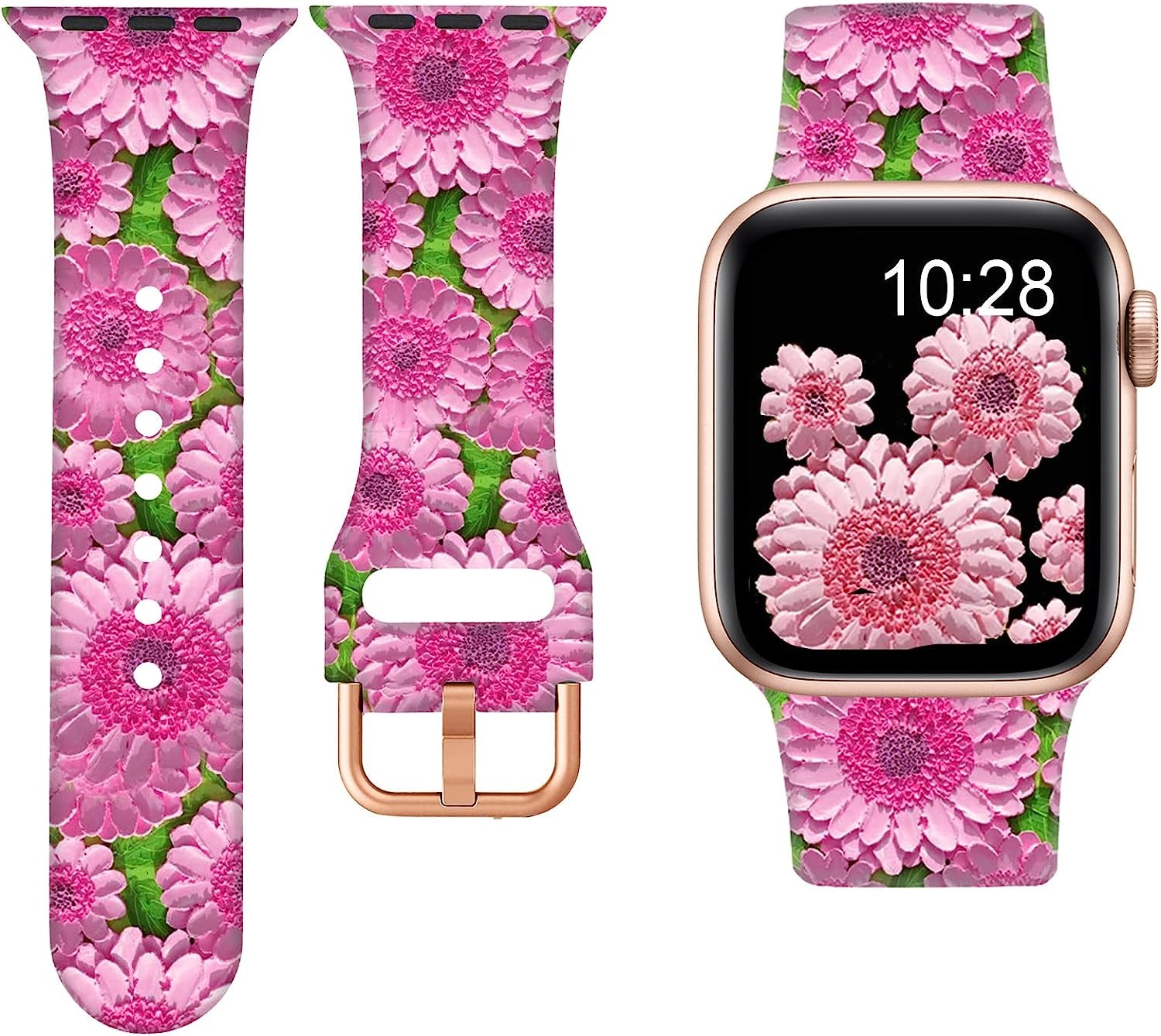 Brigtlaiff Iwatch Bands Compatible with Apple Watch Band 38Mm 40Mm 41Mm for Women Men Girls, Cute Print Soft Silicone Sport Strap Replacement Wristband for Iwatch 8/7/6/5/4/3/2/1/SE  Brigtlaiff Pink Flower Sea  