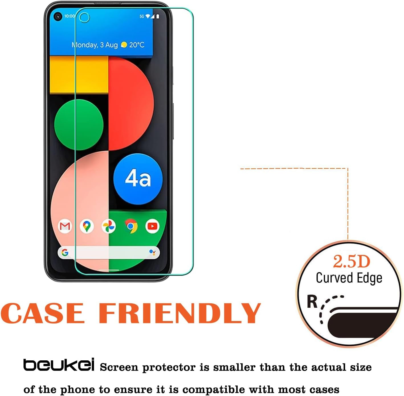 Beukei (4 Pack) Compatible for Google Pixel 4A 5G Uw/Google Pixel 4A 5G [Not Fit for Pixel 4A 5.8-Inch] Screen Protector Tempered Glass, Touch Sensitive,Case Friendly, 9H Hardness  Beukei   