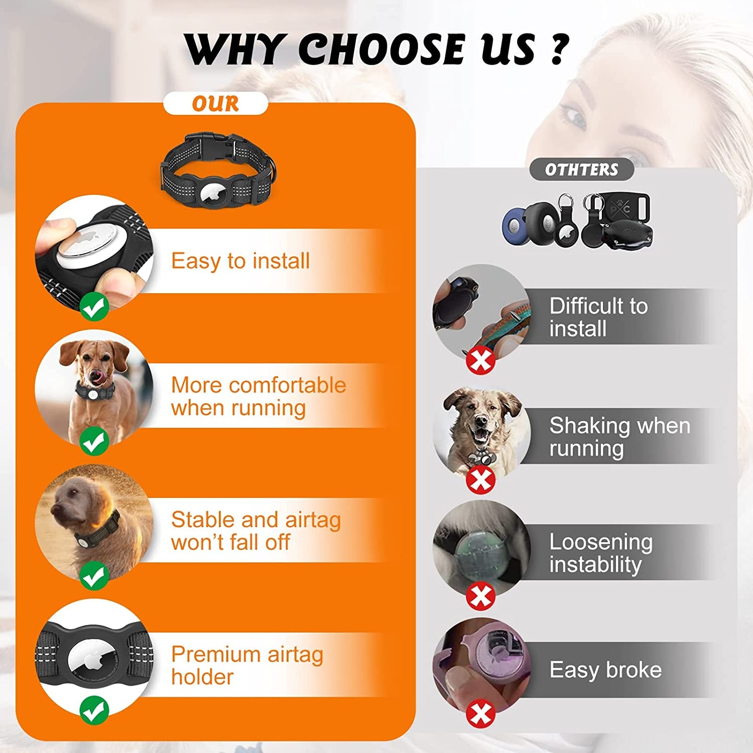 Airtag Dog Collar, Light Duty Air Tag Dog Collar, Reflective Apple Air Tag Dog Collar with Airtag Holder, Sturdy and Durable, Pet Collar for Small Medium Large Dogs. (M, Black)  HoneyJar   