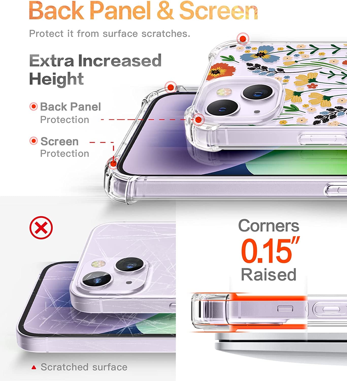 GVIEWIN Compatible with Iphone 14 Case with Screen Protector + Camera Lens Protector, Soft Shockproof Clear Floral Phone Protective Cover for Women, Flower Pattern Design 6.1" (Blooming Flowerets)  GVIEWIN   