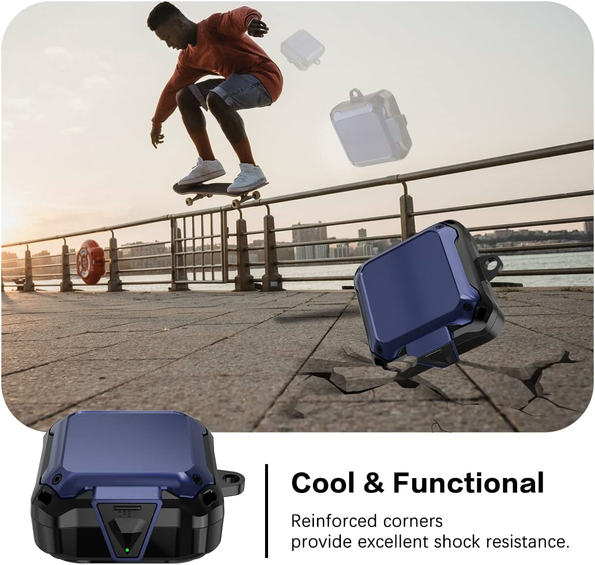 [With Lock] Case for Samsung Galaxy Buds Live Case/Galaxy Buds 2 Case/Galaxy Buds Pro Case, Security Lock Case Hard PC+TPU Protective Cover for Samsung Galaxy Buds 2 Case with Keychain & Strap (Blue)  Woocon   