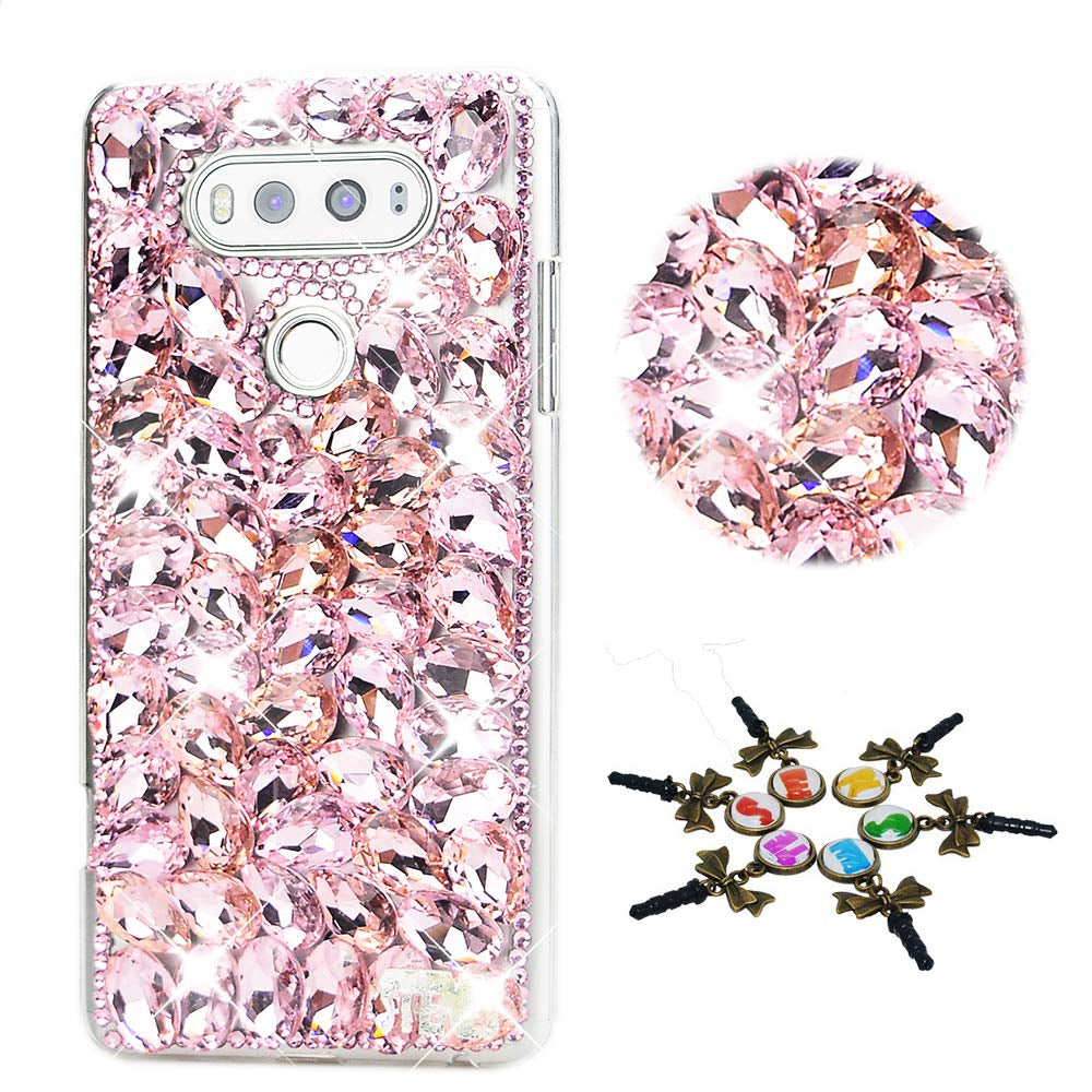 STENES Bling Case Compatible with LG G8 Thinq - STYLISH - 3D Handmade Crystal Pretty Rhinestone Design Cover Compatible with LG G8 Thinq - Red&White  STENES Pretty Rhinestone / Pink Design For Lg G8 Thinq 