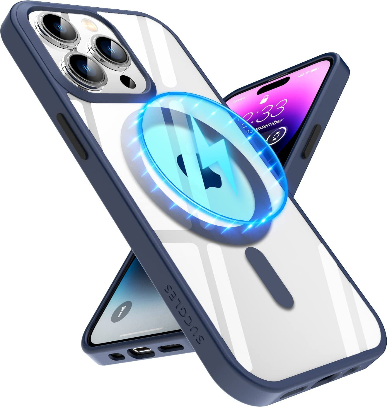 (2023 New) for Iphone 14 Case with Magsafe, [Strong Magnet] [Non-Yellowing] [10FT Military Grade Protection] Magnetic Clear Slim Phone Case Bumper Thin Cover for (Apple Iphone14, Clear Mag Safe)  Gotrays Gavin LLC Clear-Navy Blue iPhone 14 Pro Case 