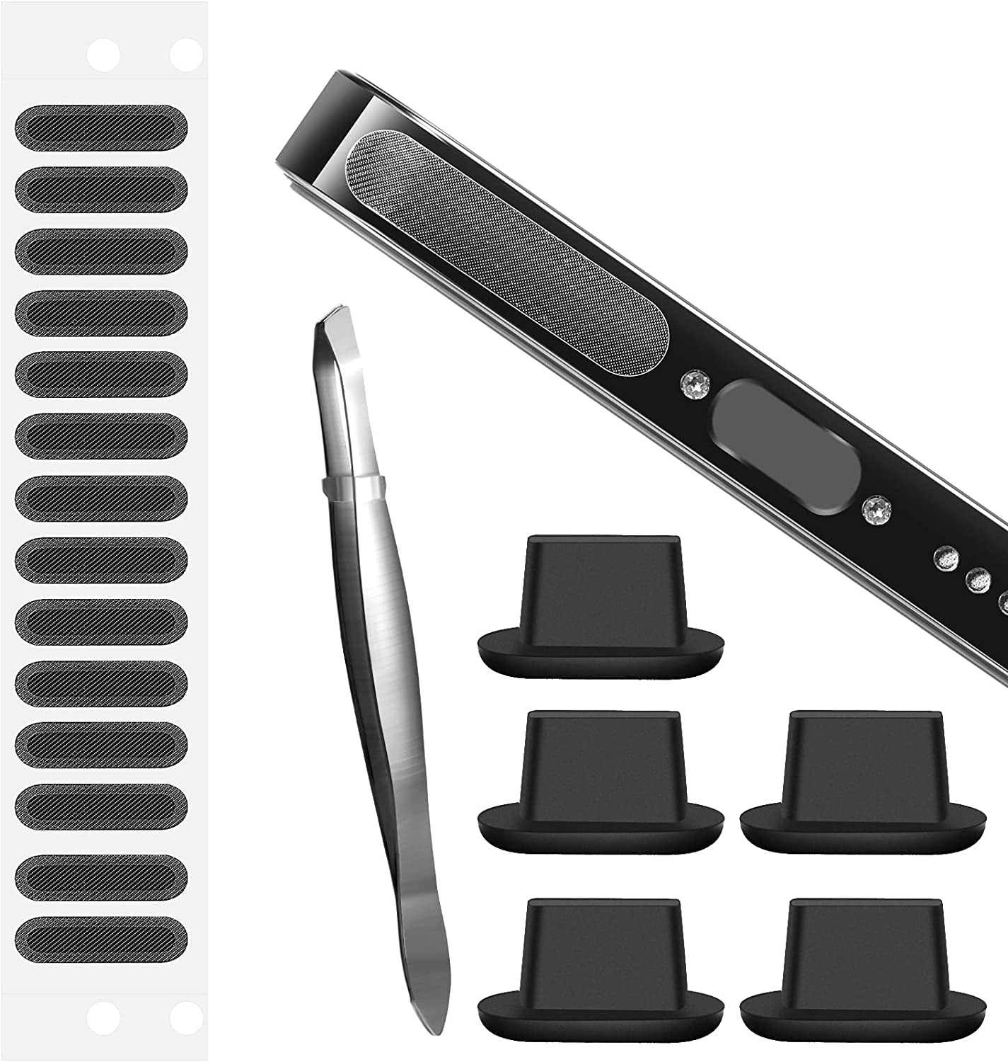 14 Pack Speaker Dust Covers and 5 Pack Phone Dust Plugs with Tweezers, Speaker Dust Proof Stickers Silicone anti Dust Proctors Set(Black)  Weewooday   