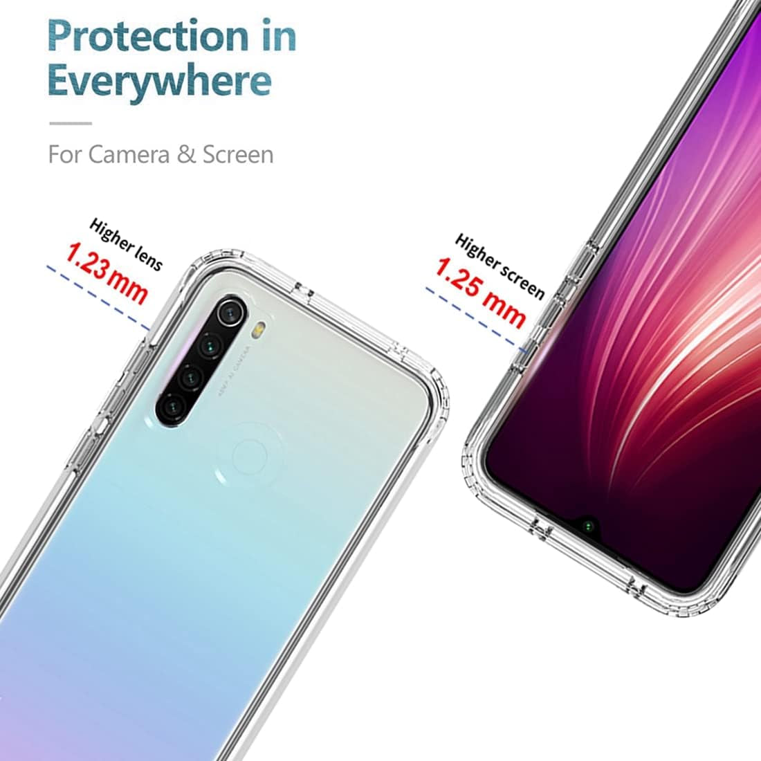 Zoeirc Case for Redmi Note 8 (2019/2021) M1908C3JH Case with Tempered Glass Screen Protector, Soft 360 Full Body Shockproof Hybrid Bumper Crystal Clear Case Cover for Xiaomi Redmi Note 8 (Clear)  Zoeirc   