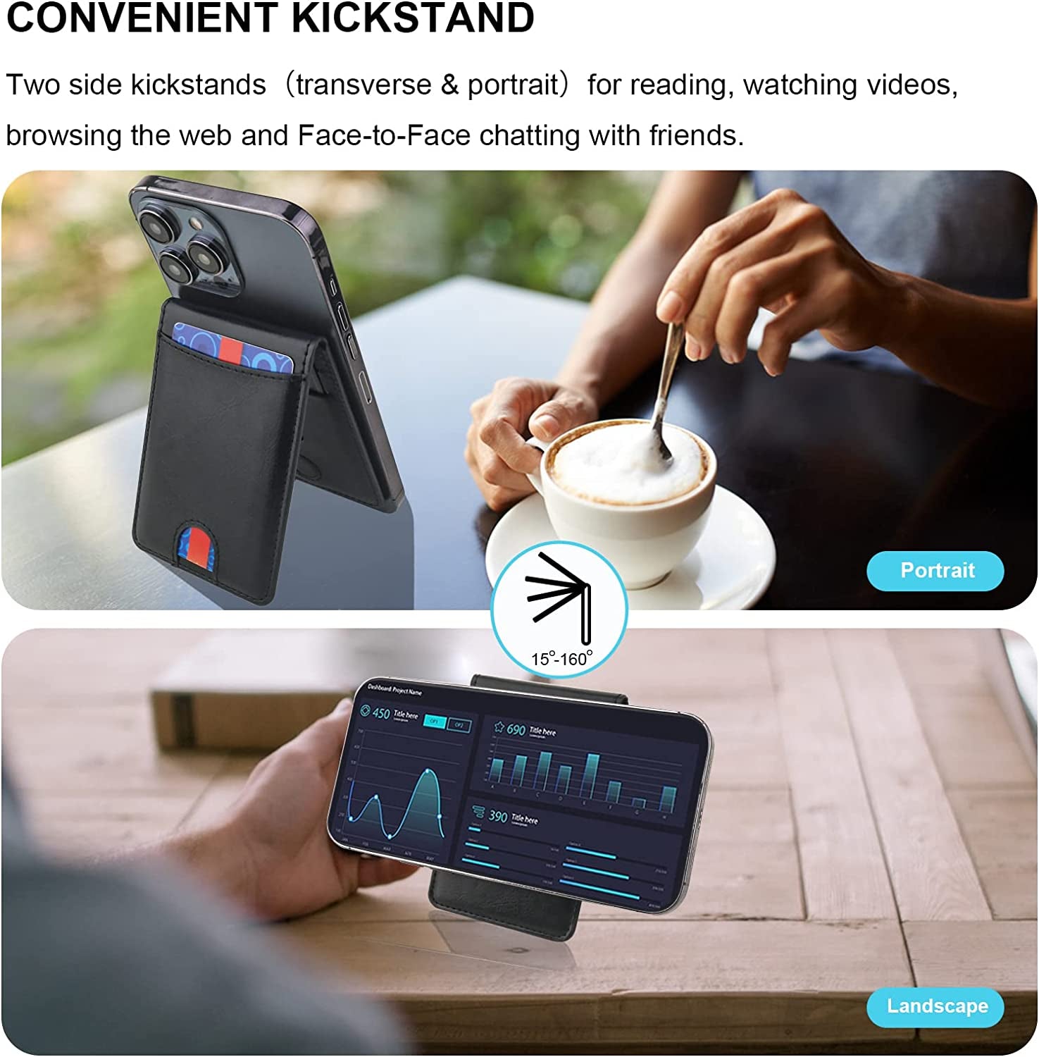 KIHUWEY for Magsafe Wallet Card Holder with Magnetic, Mag Safe Leather Detachable Kickstand RFID Wallet for Iphone 14 Pro Max/14 Pro/14/14 Plus/13 Pro Max/13 Pro/13/12 Pro Max/12 Pro/12 (Black)  KIHUWEY   