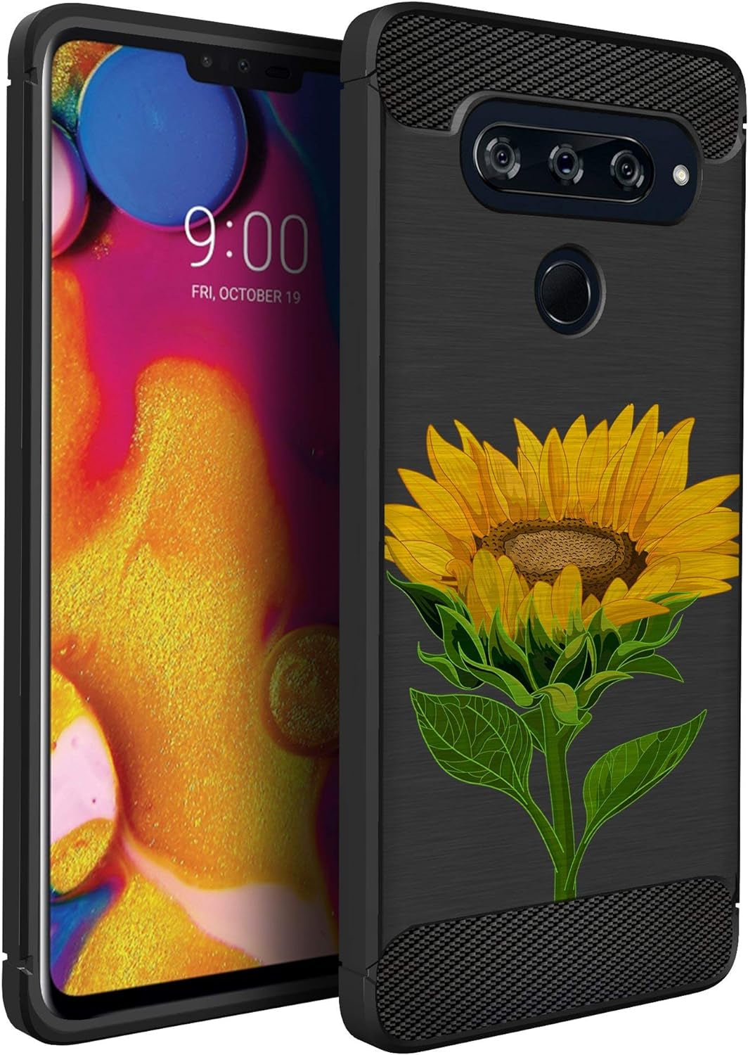 Casesondeck Case Compatible with [LG V40 Thinq] Tribal Floral Matte TPU Flexible Carbon Fiber Textured (Dreamcatcher)  CasesonDeck Sunflower  