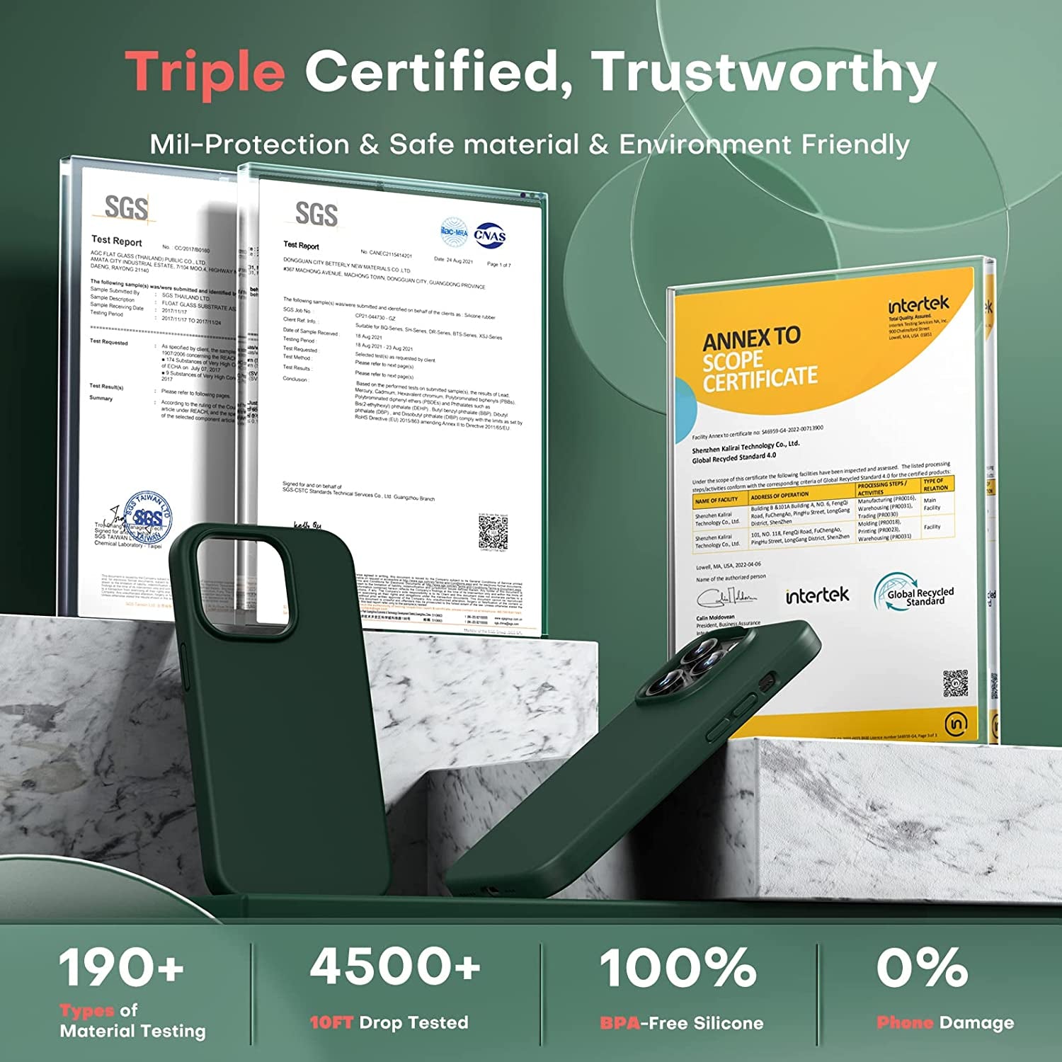 TOCOL [5 in 1 Designed for Iphone 14 Pro Case, with 2 Pack Screen Protector + 2 Pack Camera Lens Protector, Liquid Silicone Phone Case 6.1 Inch, [Anti-Scratch] [Drop Protection], Alpine Green  TOCOL   