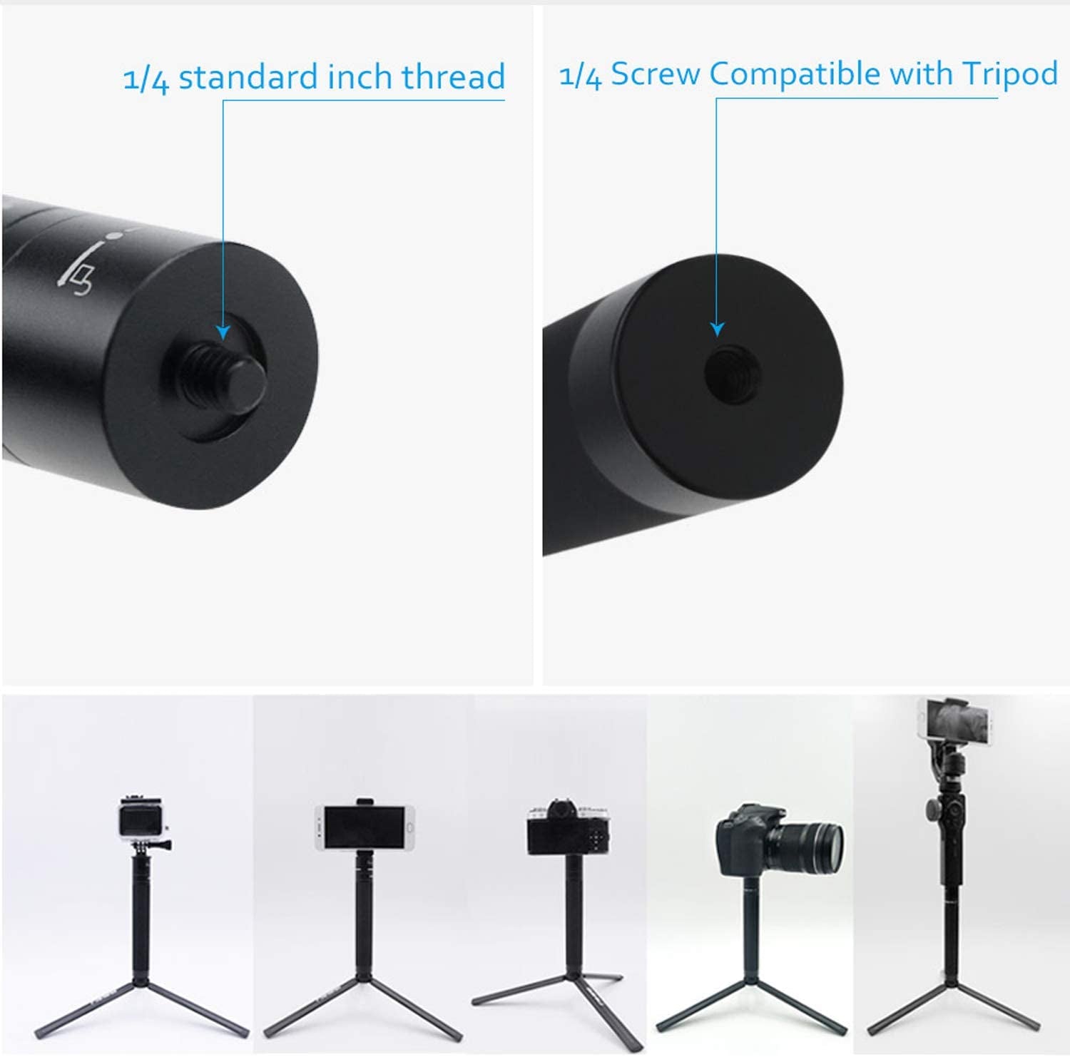 Extension Rod Pole Bar SZ_ABTO Adjustable Selfie Stick for Gimbal Stabilizer Compatible with OSMO Mobile 4 3 Action Gopro Vlog Pocket Zhiyun Smooth 5 Q3 Moza Mini S Handheld Gimbal with 1/4" Thread  SZ-ABTO   