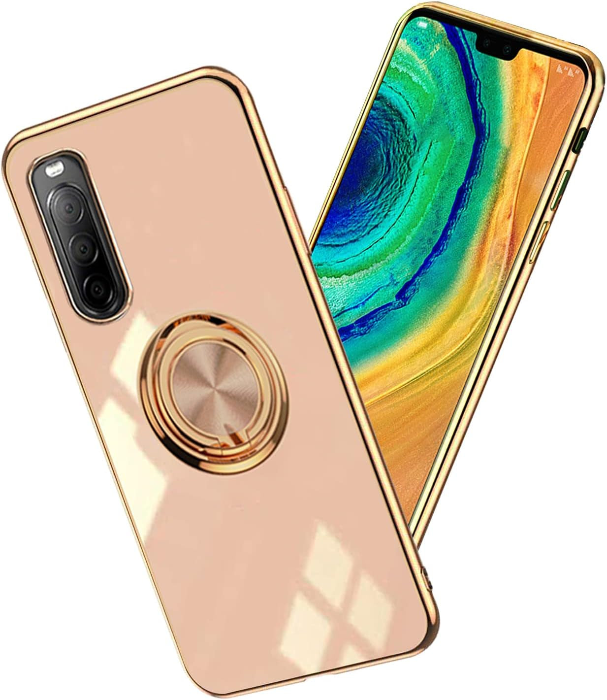 Yarxiawin Compatible with Sony Xperia 10 IV Case Ring Holder Magnet Silicone, Sony Xperia 10 IV Phone Case Silicone Thin White Cover Black 360° Rotatable Metal Kickstand (Gray)  Yarxiawin Pink  