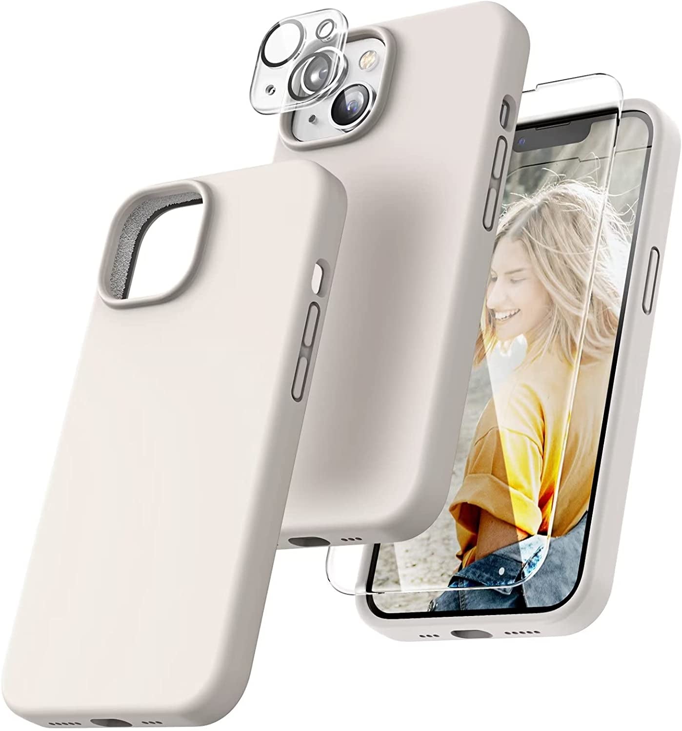 TOCOL 5 in 1 for Iphone 14 Case, with 2 Pack Screen Protector + 2 Pack Camera Lens Protector, Slim Liquid Silicone Phone Case Iphone 14 6.1 Inch, [Anti-Scratch] [Drop Protection], Bright Red  TOCOL Stone  