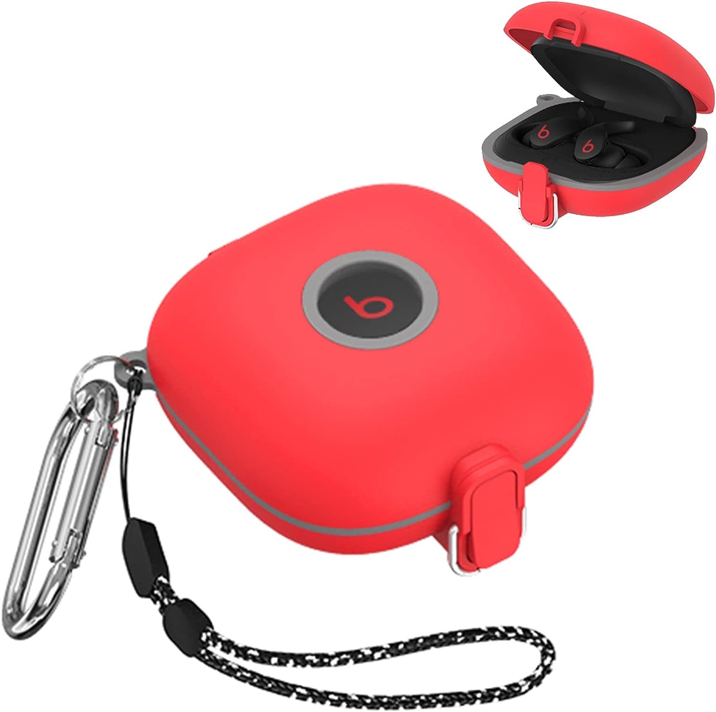 [Upgrade Secure Lock] Beats Fit Pro Case 2021, VAEKNVG Shock-Absorbing Protective Armor Cover for Beats Fit Pro Earbuds Accessories, TPU Hard Shell with Carabiner & Lanyard (Red)  VAEKNVG   