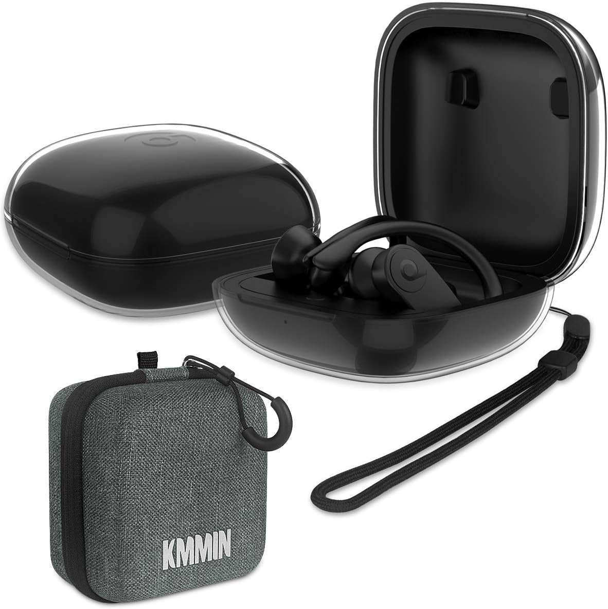 Clear Cover for Powerbeats Pro Case, KMMIN Transparent Case Cover for 2019 Newest Beats Powerbeats Pro Soft TPU Portable Shockproof Scratch-Resistant Skin with Anti-Lost Lanyard and Storage Case  KMMIN Black  