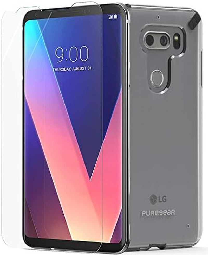 Bundle - 2 Items: Puregear [Black/Clear] Slimshell Hard Transparent Case Cover and Impactshield Full-Size Display Guard Screen Protector for LG V30/V30 Plus/V30+/V30S/V35 Thinq  Generic   