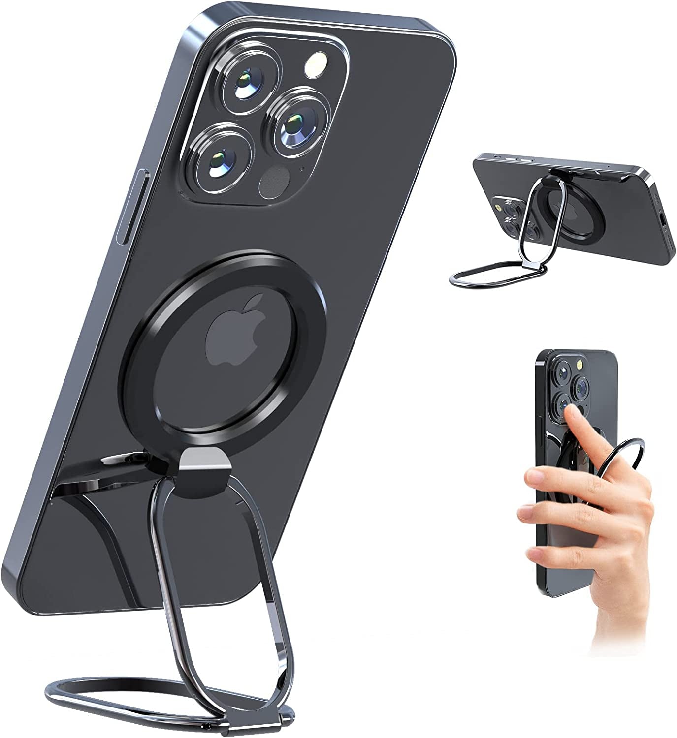 Magnetic Phone Ring Holder for Mag Safe, Compatible for Mag Safe Ring Holder Magnetic Phone Grip Magnetic Phone Ring Holder Finger Kickstand, Adjustable Kickstand for Iphone 14/13/12 Series(Black)  zylee   