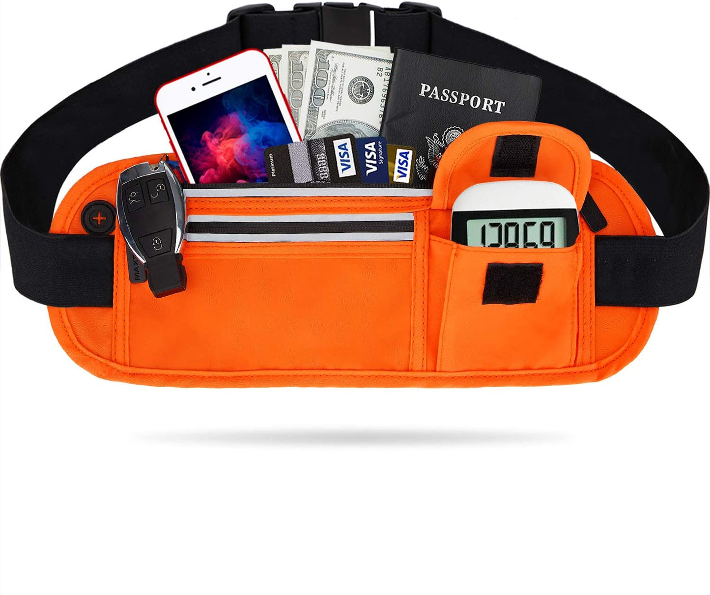 【2 Packs Family Share Bundle】Fanny Packs for Women Men Running Belt Waist Pack Bag for Workout Gym Exercise Walking Hiking Belt Bag Waist Pouch Fits Iphone Cell Phone Holder for Travel Money Belt  MAXTOP Orange Running Travel Belt 