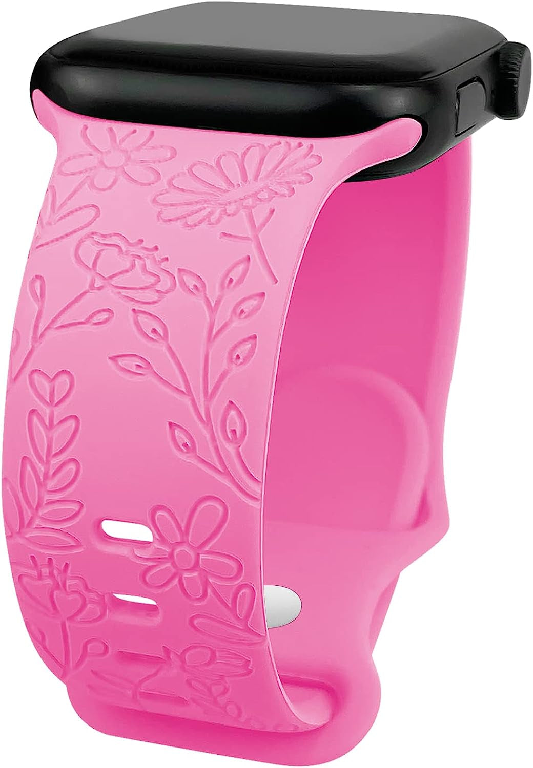 Lyfatz Flower Engraved Bands Compatible with Apple Watch Band 38Mm 40Mm 41Mm 42Mm 44Mm 45Mm 49Mm Women,Floral Laser Soft Silicone Waterproof Sport Band Replacement Wristbands for Iwatch Series 8 7 6 5 4 3 2 1 SE Ultra  Lyfatz Hot Pink 42/44/45/49mmS/M 