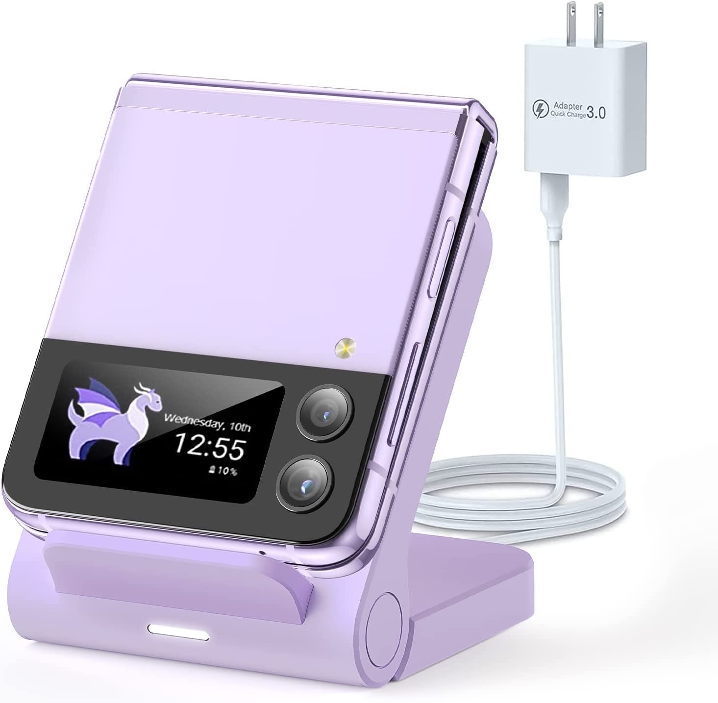 For Samsung Galaxy Z-Flip Wireless Charger: Galaxy Z Flip 4/3/5G Fast Charging Stand, 15W Fast Wireless Charger for Galaxy Z Flip4/Z Flip3/Z Flip 5G, Easy to Carry & Use (QC3.0 Adapter Included)Black  Geyo Purple  