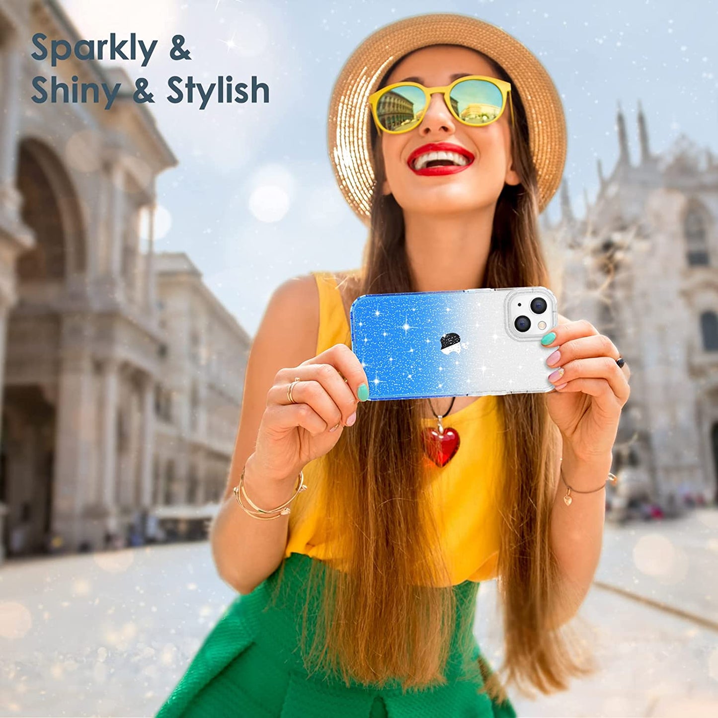 Hython Case for Iphone 14 Case Glitter, Cute Sparkly Clear Glitter Shiny Bling Sparkle Cover, Anti-Scratch Soft TPU Thin Slim Fit Shockproof Protective Phone Cases for Women Girls, Clear/Blue Glitter  Hython   