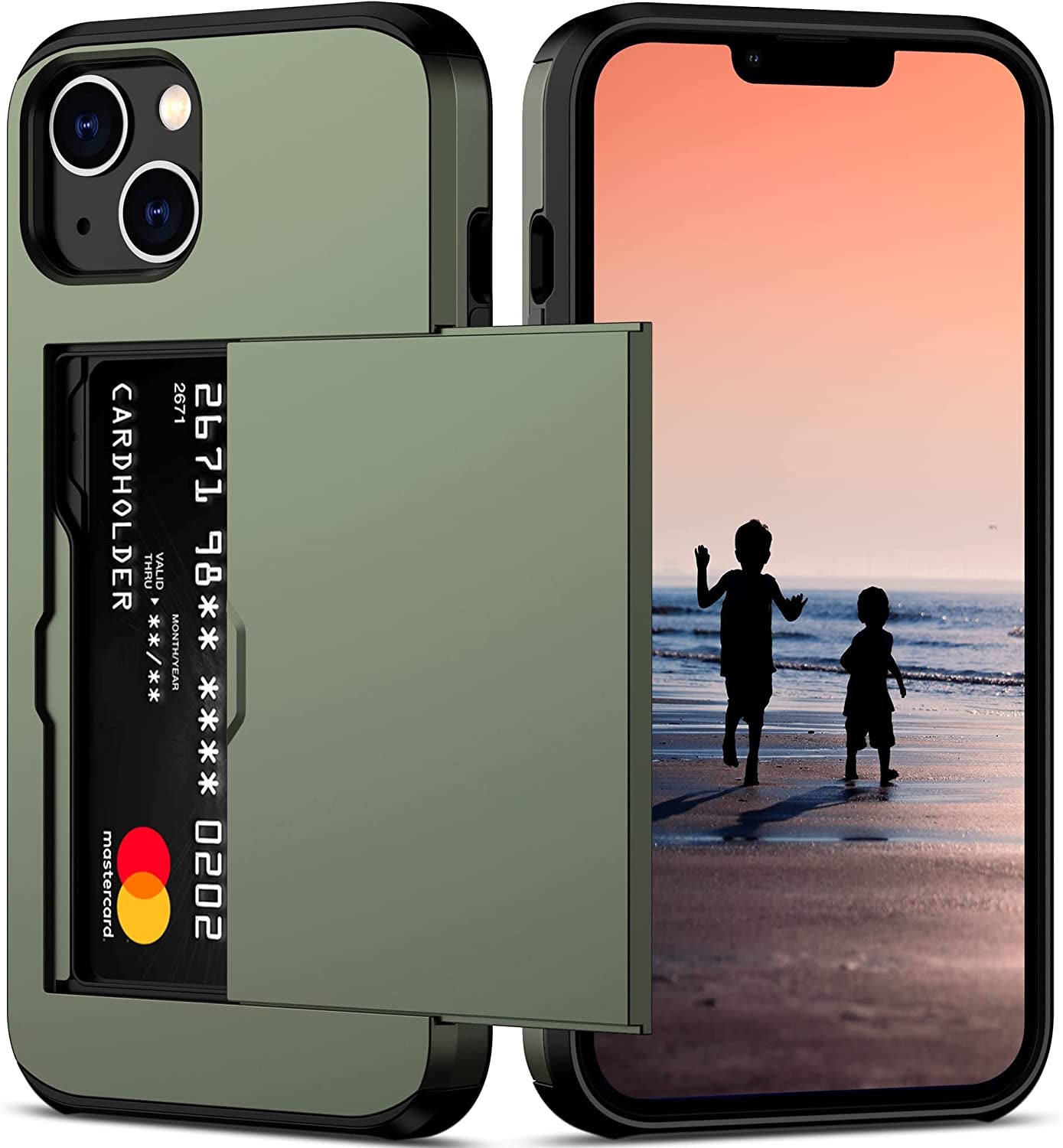 Nvollnoe for Iphone 14 Case with Card Holder Heavy Duty Protective Dual Layer Shockproof Hidden Card Slot Slim Wallet Case for Iphone 14 for Women&Men(Blue)  Nvollnoe Green  