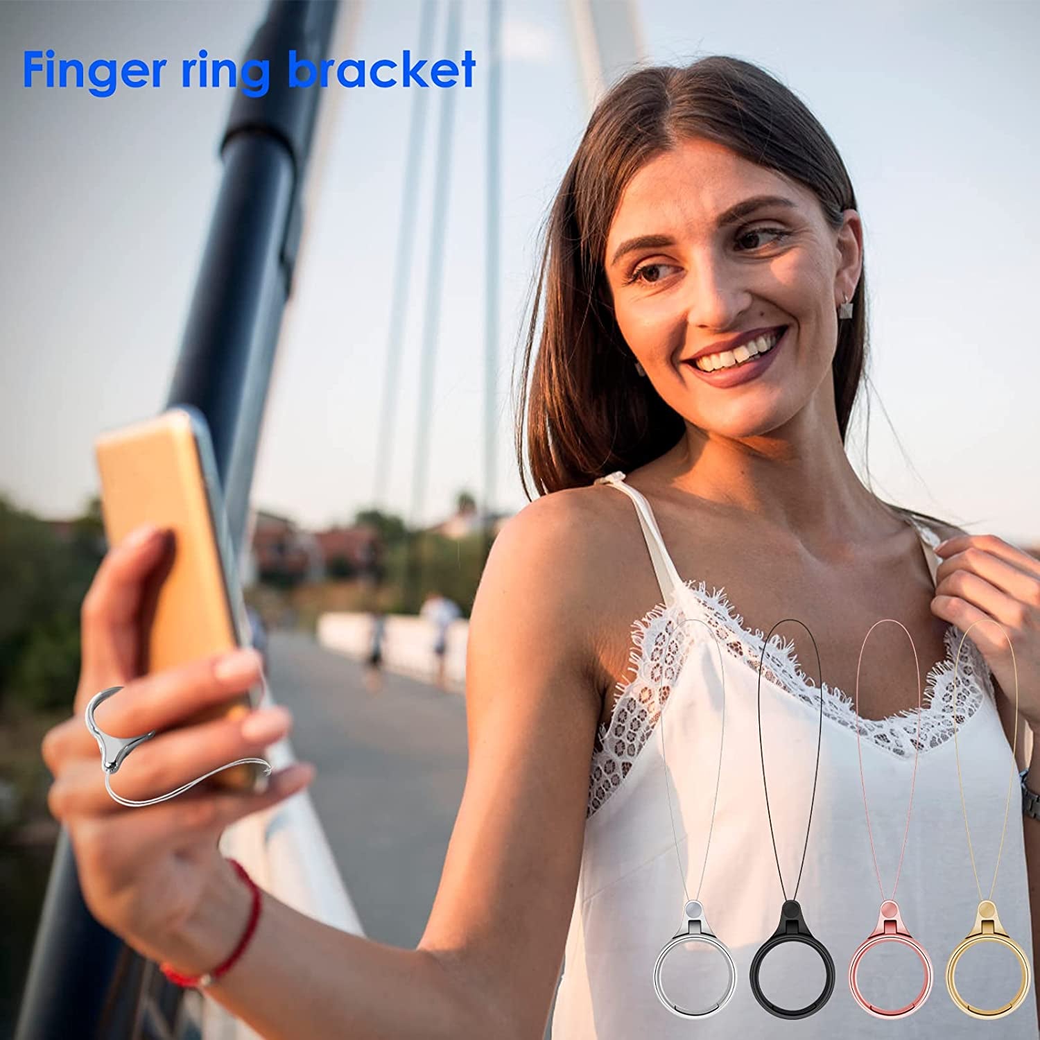 Cobee Cell Phone Ring Straps, 4 Pcs Phone Finger Ring Holders, Phone Grip Holder Phone Loop Charm Phone Ring Kickstand Holder Phone Finger Ring Chain Lanyard(Silver, Gold, Black, Rose Gold)  Cobee   