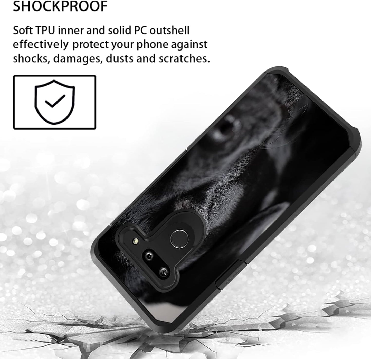 FQTBCEARI Case for LG G8 Thinq/Lg G8S Thinq/Lg G8, 2 in 1 Hybrid Hard PC & Soft Silicone Heavy Duty Dual Layer Shockproof Full-Body Protection Case - Black Dog Labrador  chatham   