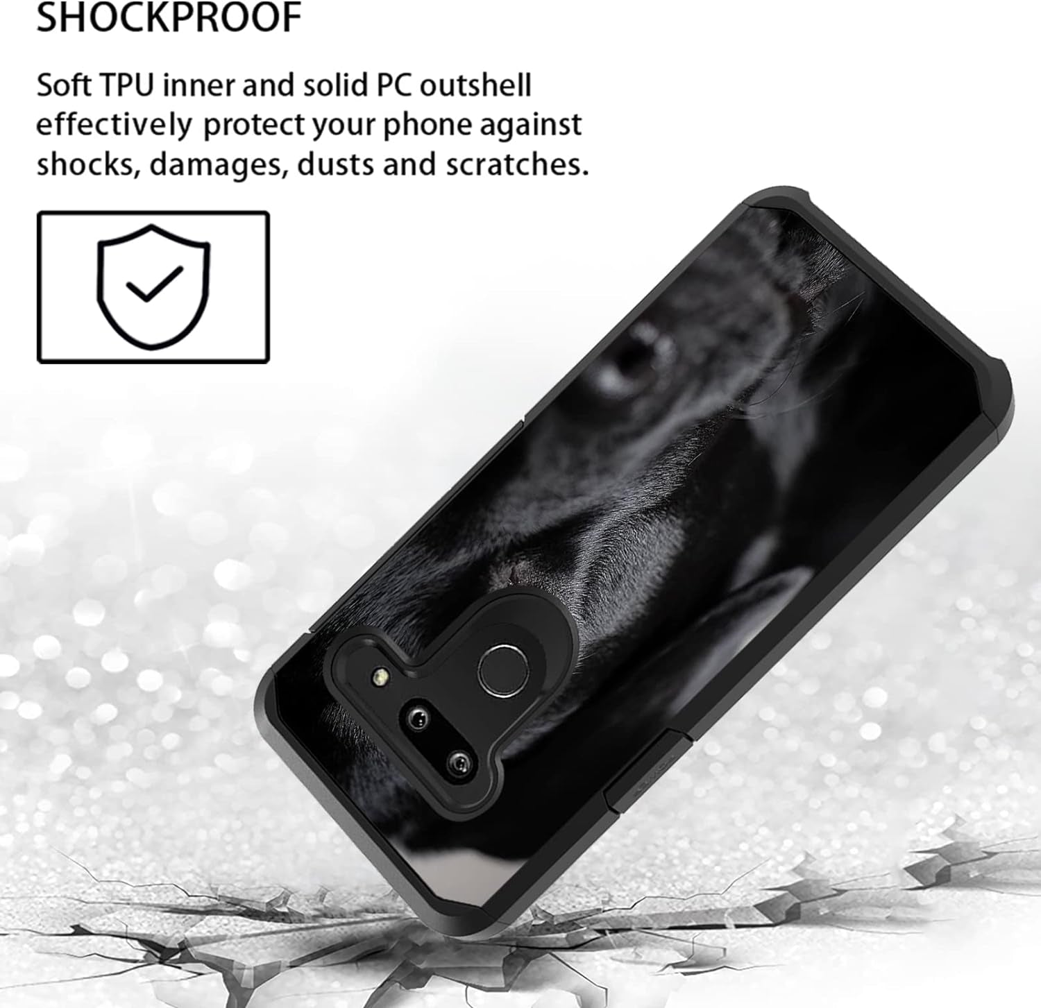 FQTBCEARI Case for LG G8 Thinq/Lg G8S Thinq/Lg G8, 2 in 1 Hybrid Hard PC & Soft Silicone Heavy Duty Dual Layer Shockproof Full-Body Protection Case - Black Dog Labrador  chatham   